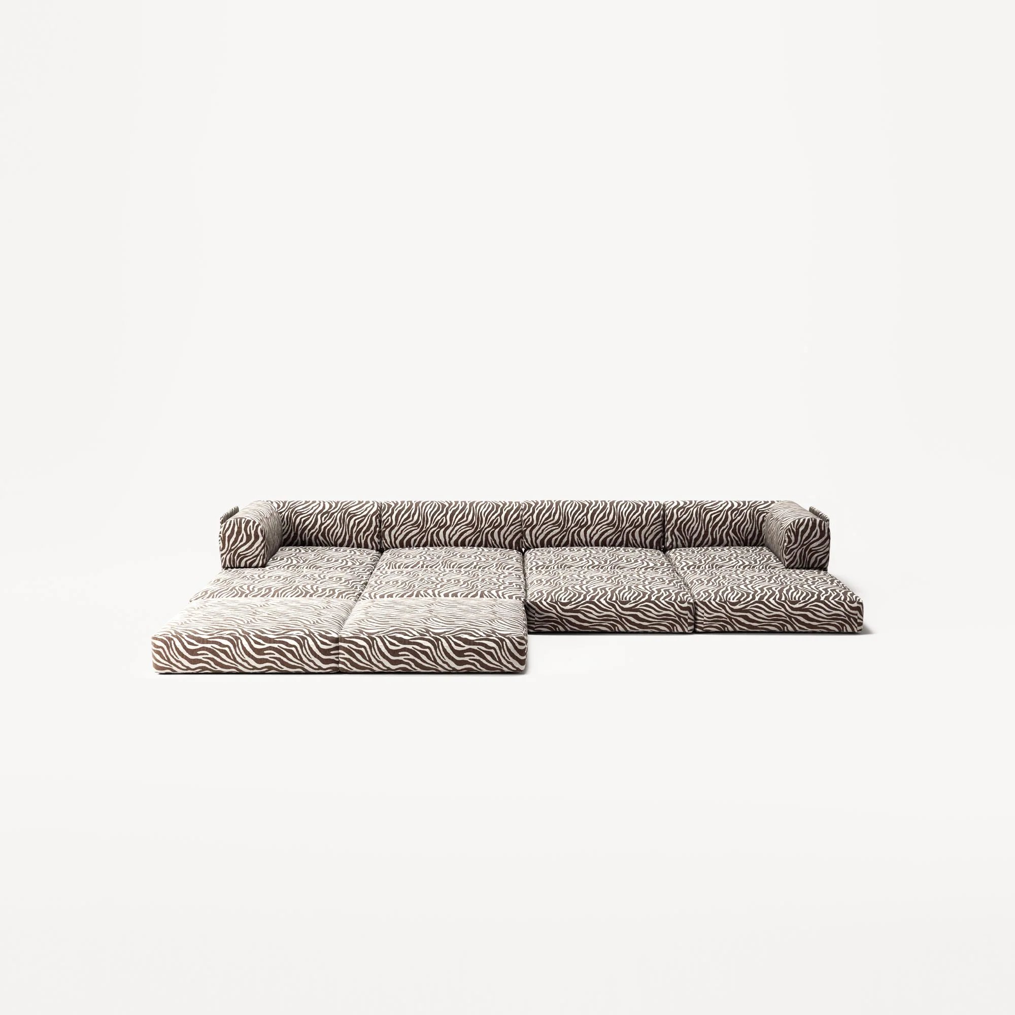 LUNA - 4 Seat corner sofa with open end - Left - Chenille Jacquard Zebra Brown White - Image 4