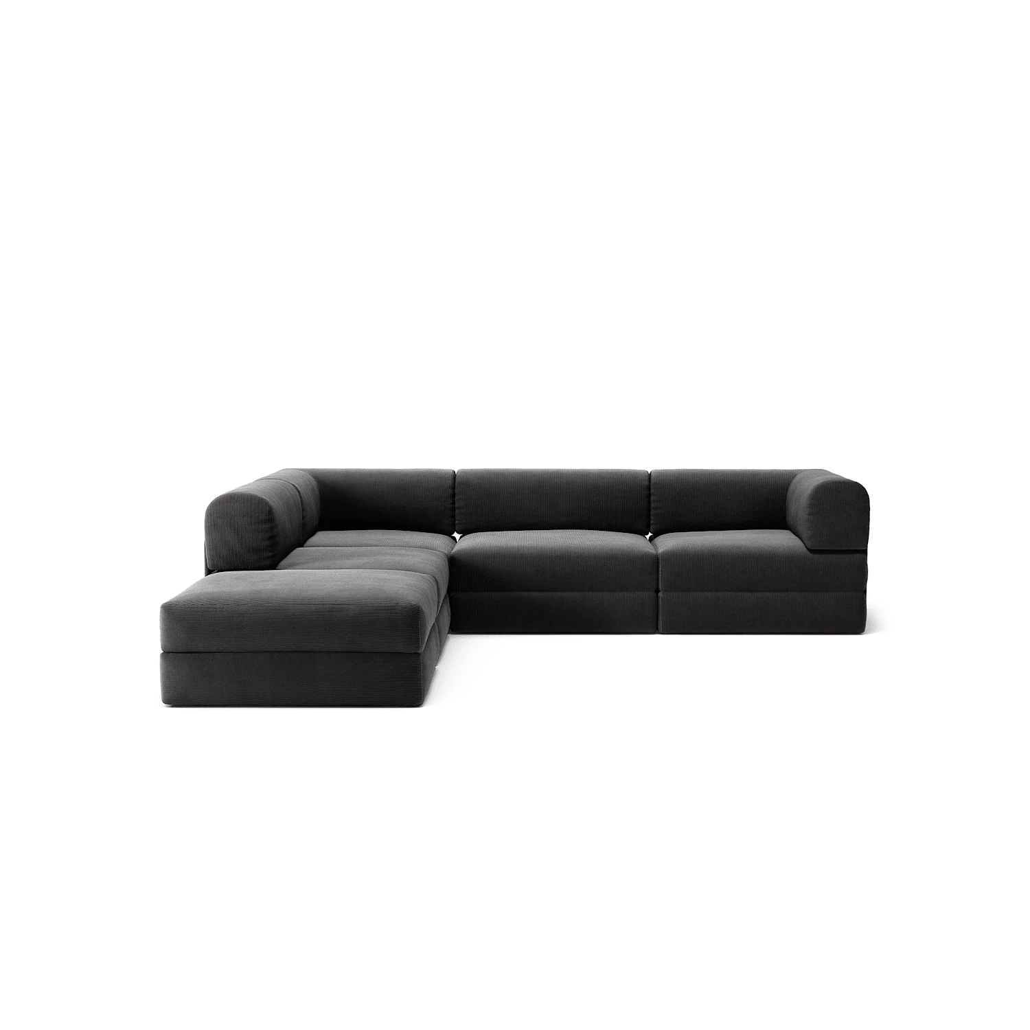 LUNA - 4 Seat corner sofa with open end - Left - Corduroy Charcoal
