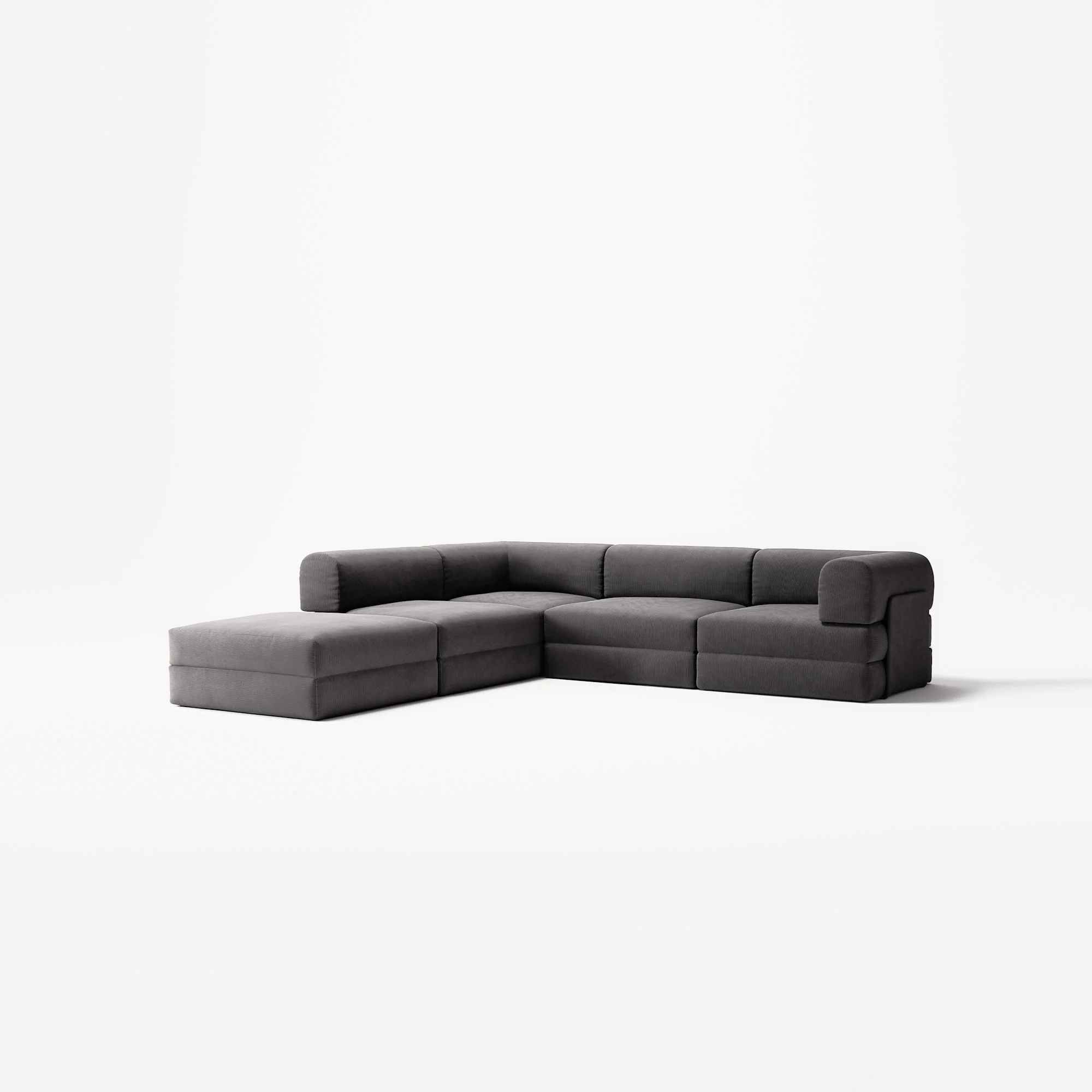 LUNA - 4 Seat corner sofa with open end - Left - Corduroy Charcoal - Image 2