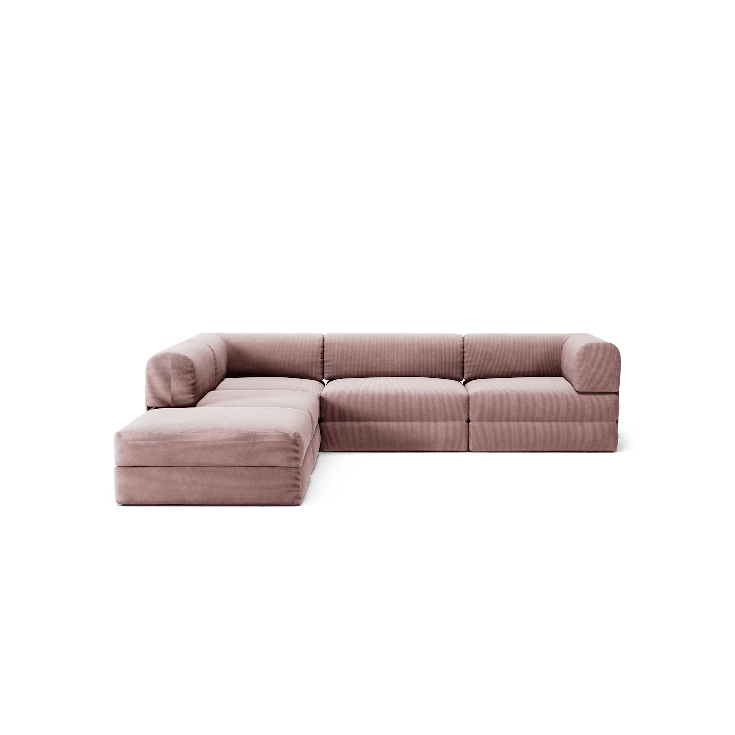 LUNA - 4 Seat corner sofa with open end - Left - Corduroy Soft Pink