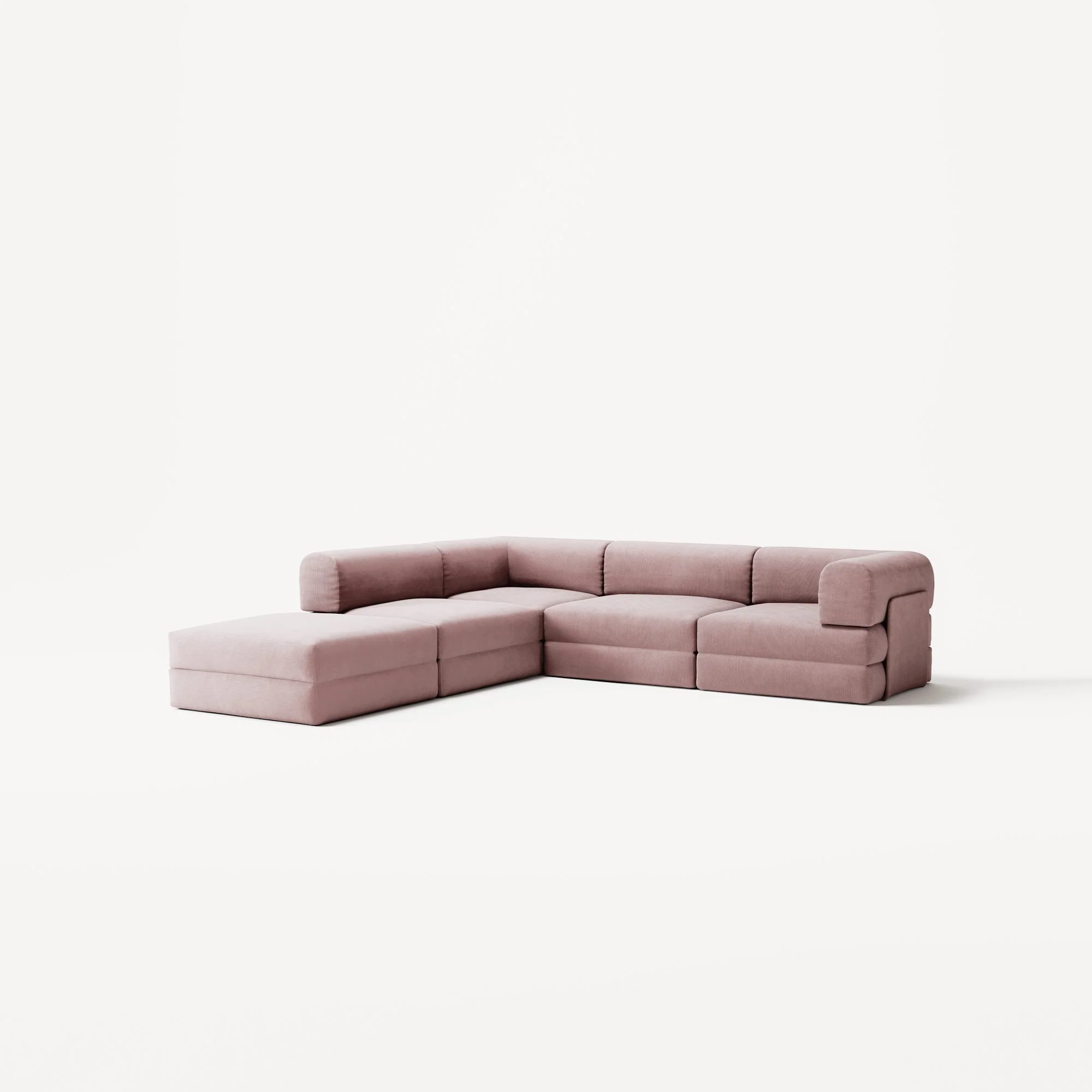 LUNA - 4 Seat corner sofa with open end - Left - Corduroy Soft Pink - Image 2