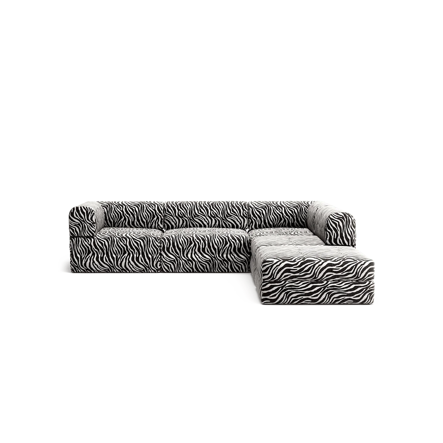 LUNA - 4 Seat corner sofa with open end - Right - Chenille Jacquard Zebra Black White