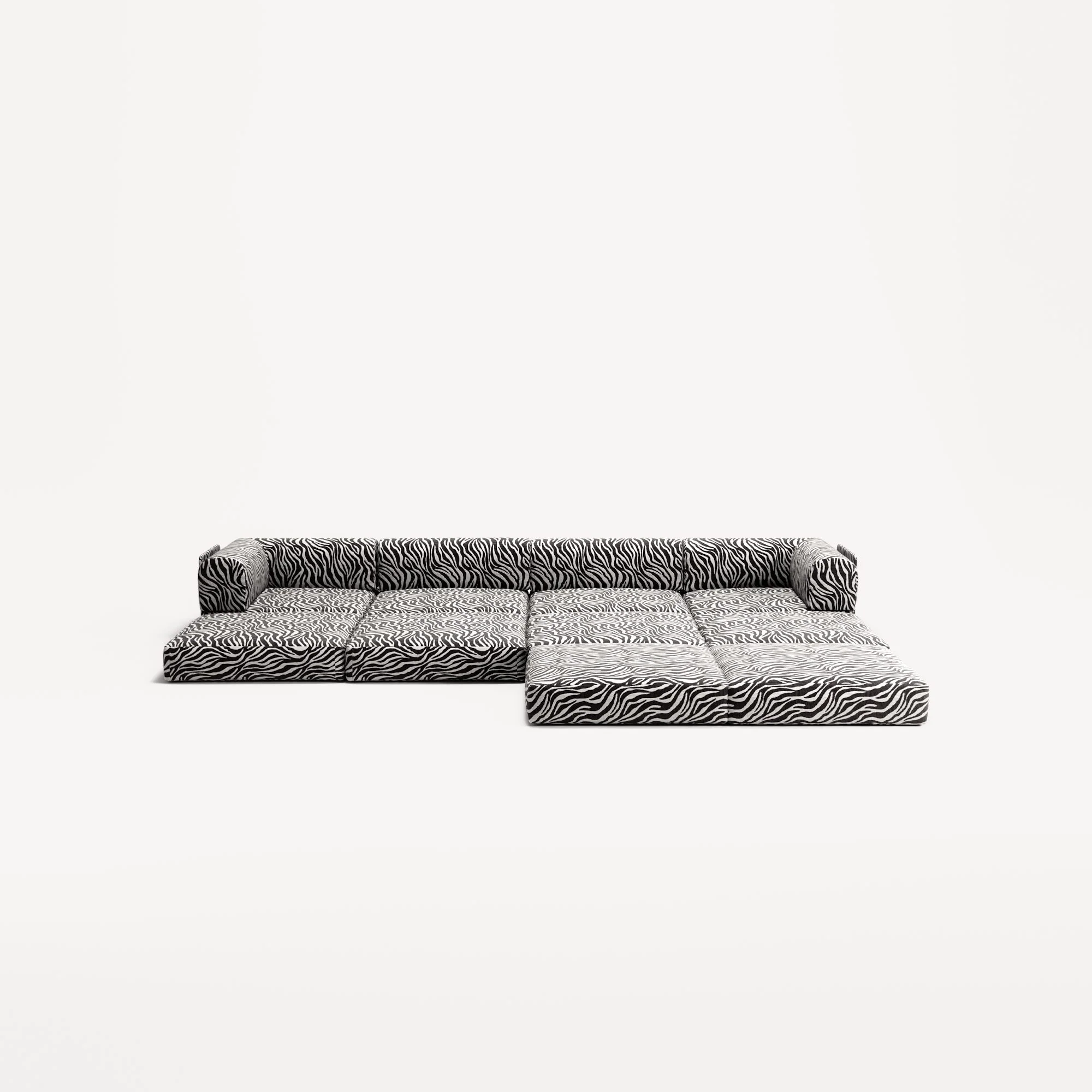 LUNA - 4 Seat corner sofa with open end - Right - Chenille Jacquard Zebra Black White - Image 4