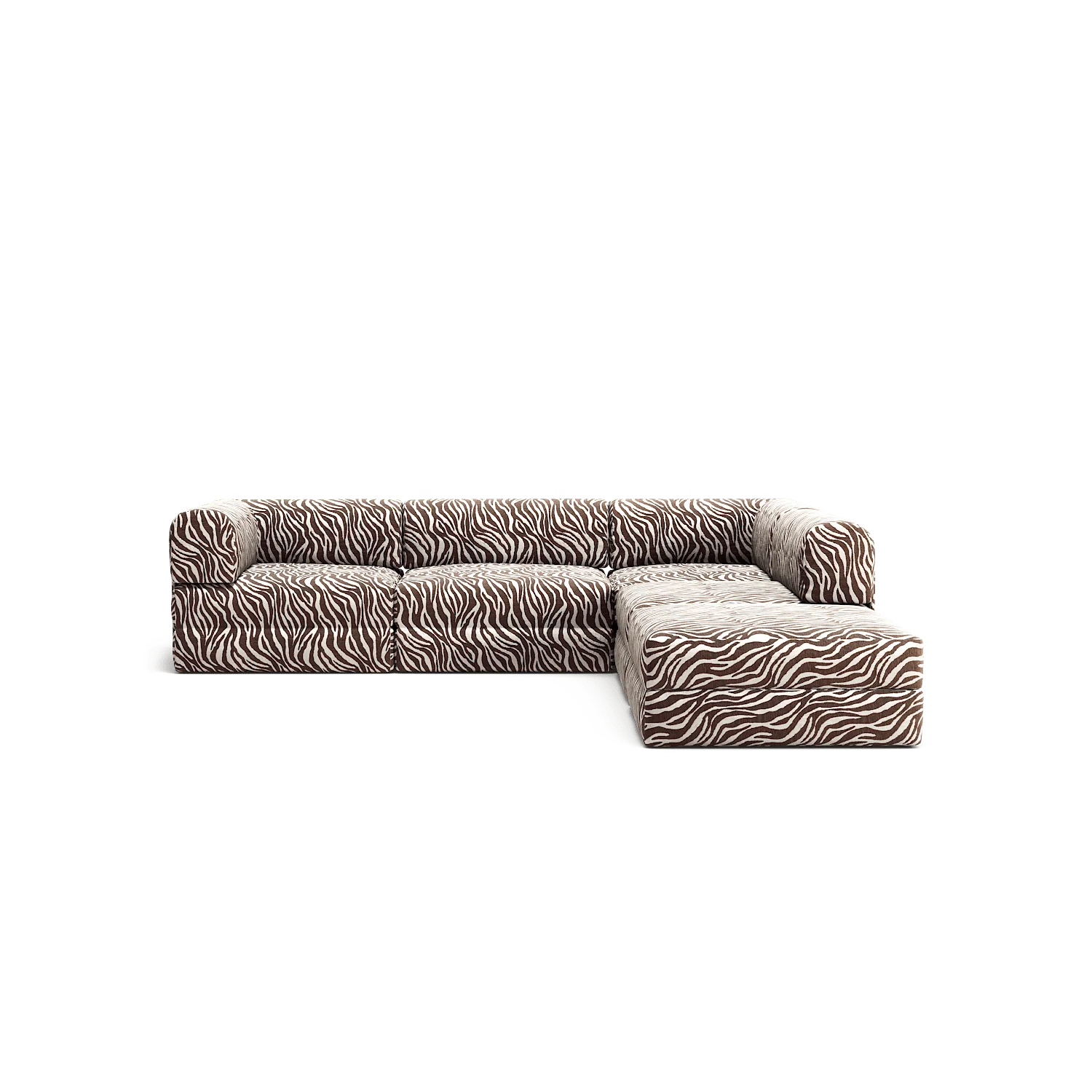 LUNA - 4 Seat corner sofa with open end - Right - Chenille Jacquard Zebra Brown White