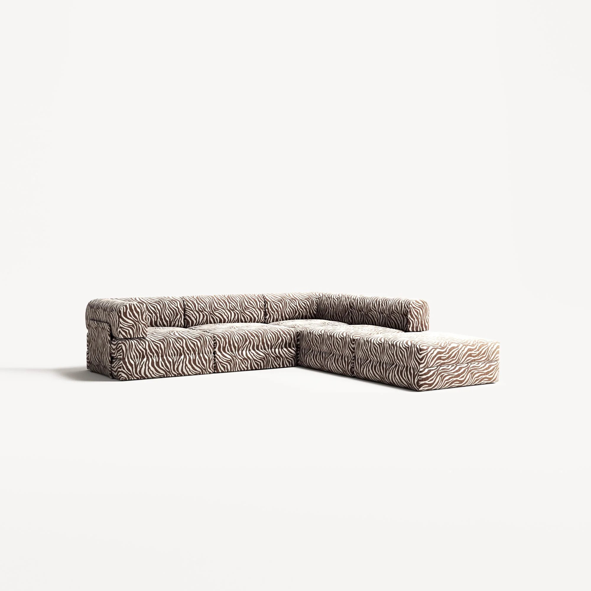 LUNA - 4 Seat corner sofa with open end - Right - Chenille Jacquard Zebra Brown White - Image 2