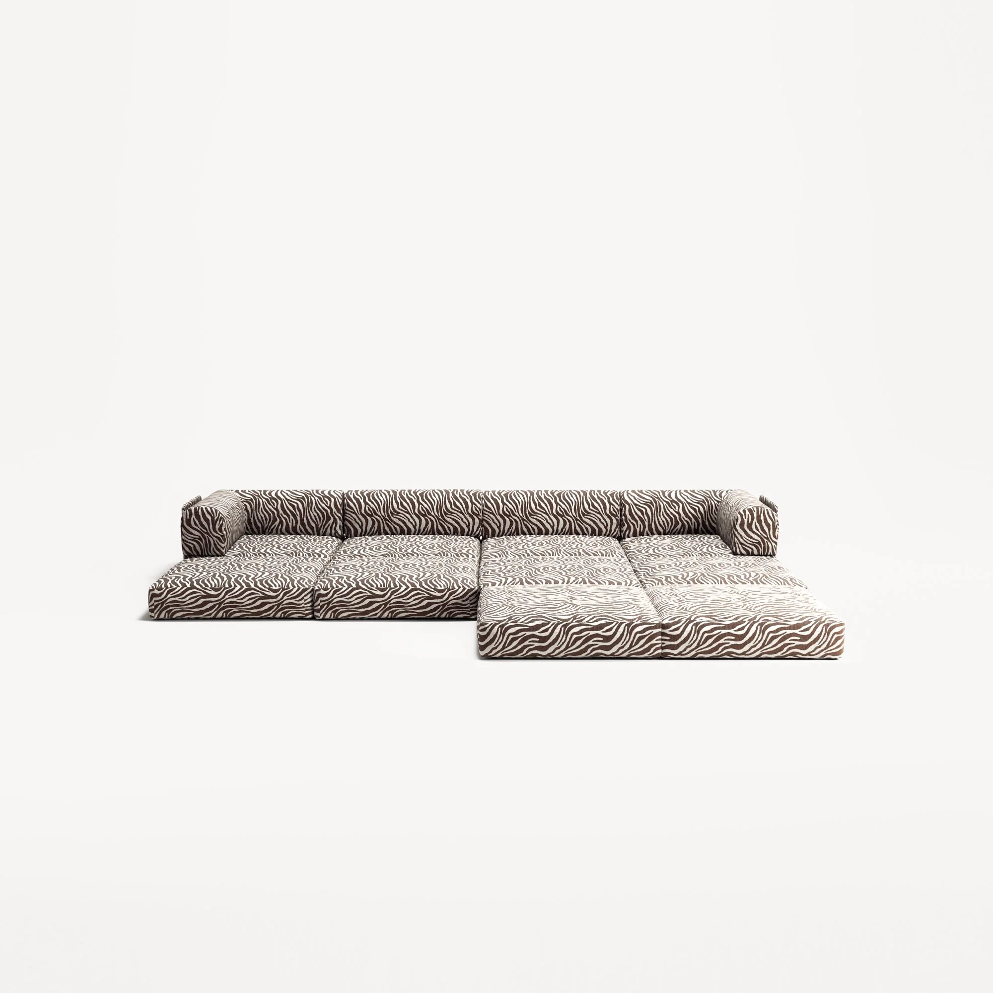 LUNA - 4 Seat corner sofa with open end - Right - Chenille Jacquard Zebra Brown White - Image 4