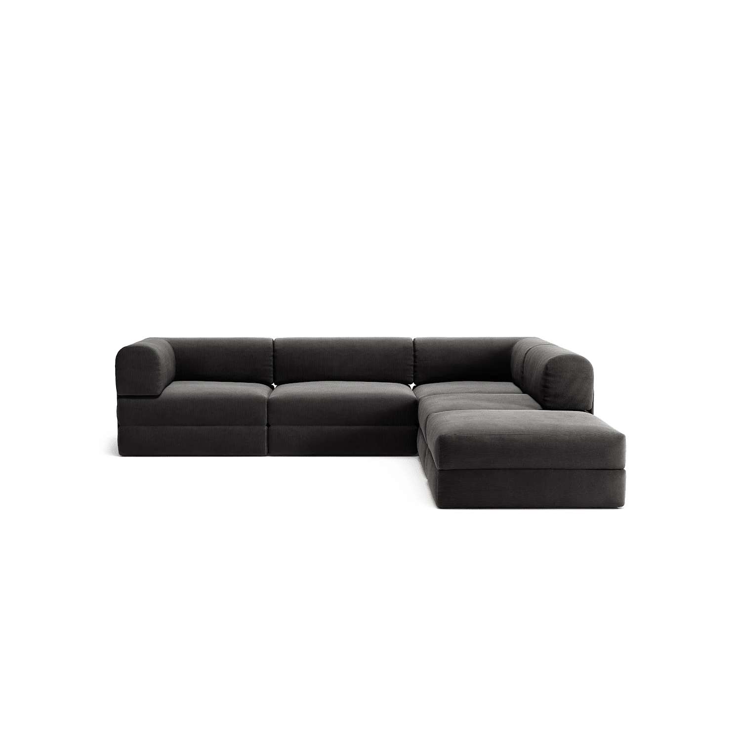 LUNA - 4 Seat corner sofa with open end - Right - Corduroy Charcoal