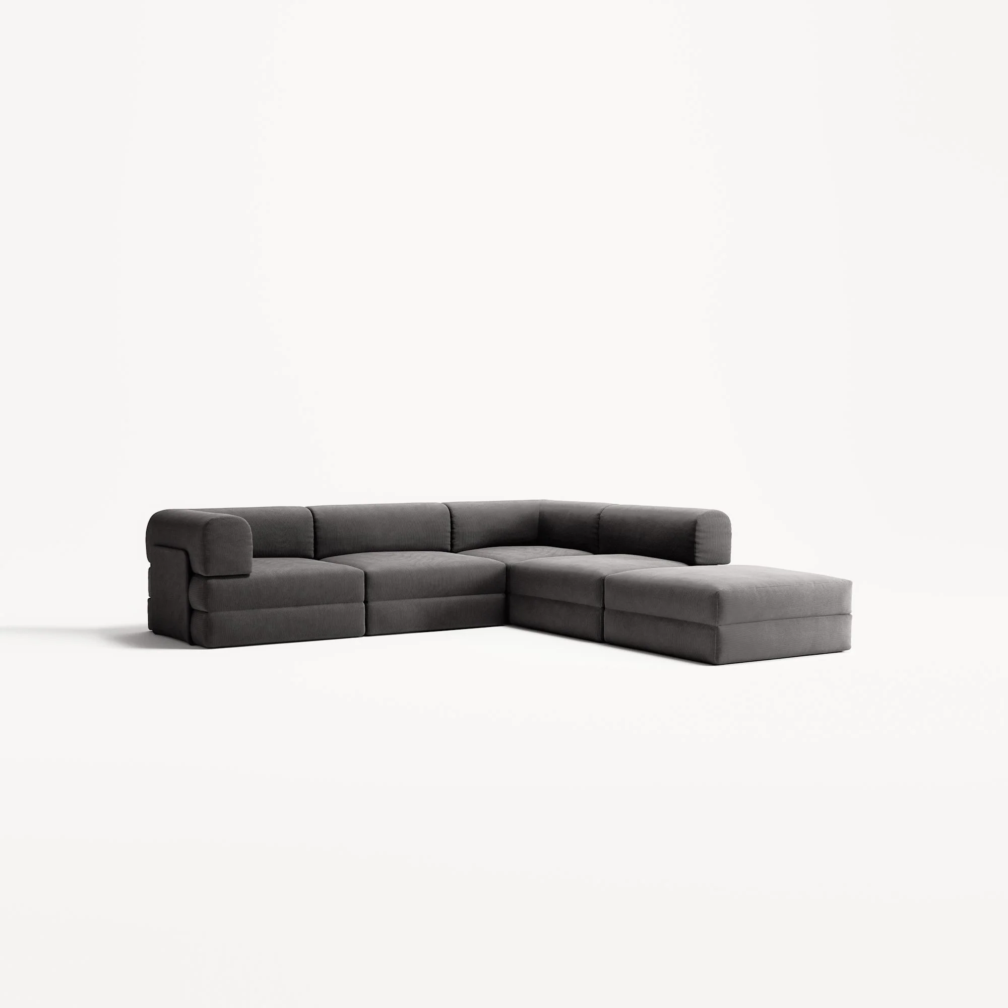LUNA - 4 Seat corner sofa with open end - Right - Corduroy Charcoal - Image 2