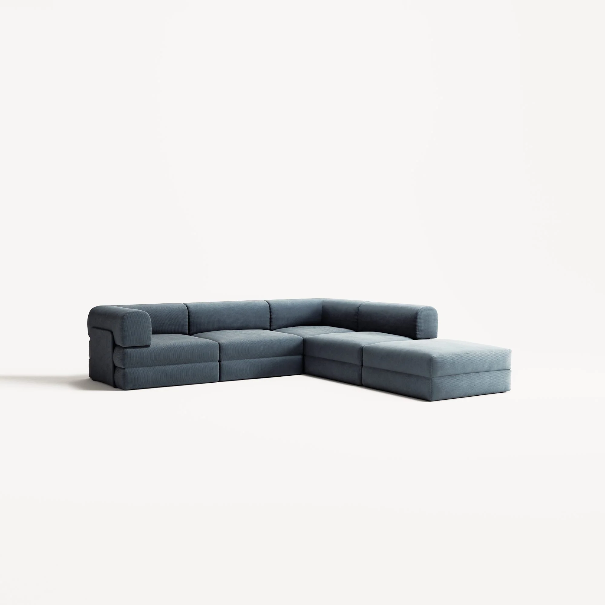 LUNA - 4 Seat corner sofa with open end - Right - Corduroy Dark Blue - Image 2