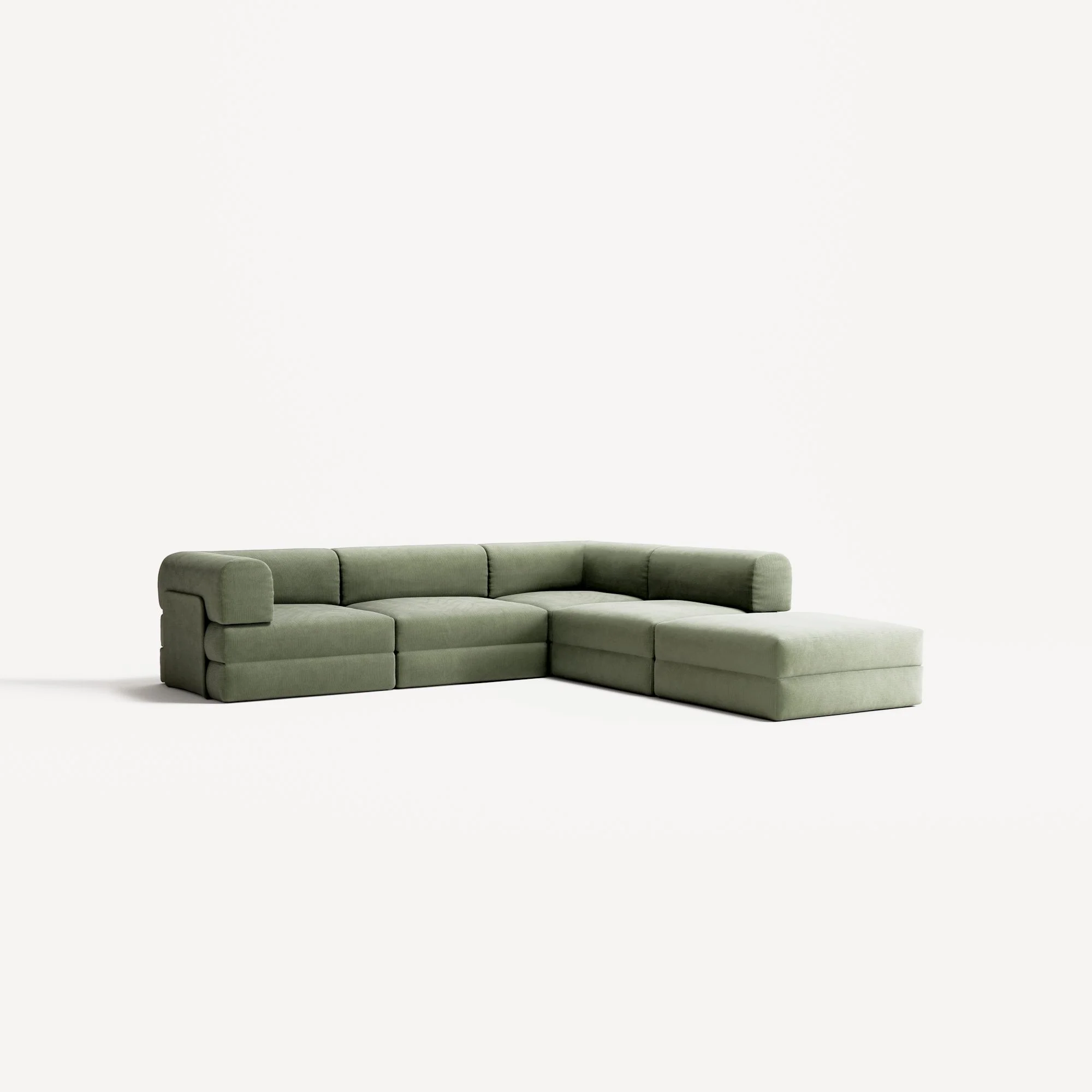 LUNA - 4 Seat corner sofa with open end - Right - Corduroy Moss Green - Image 2
