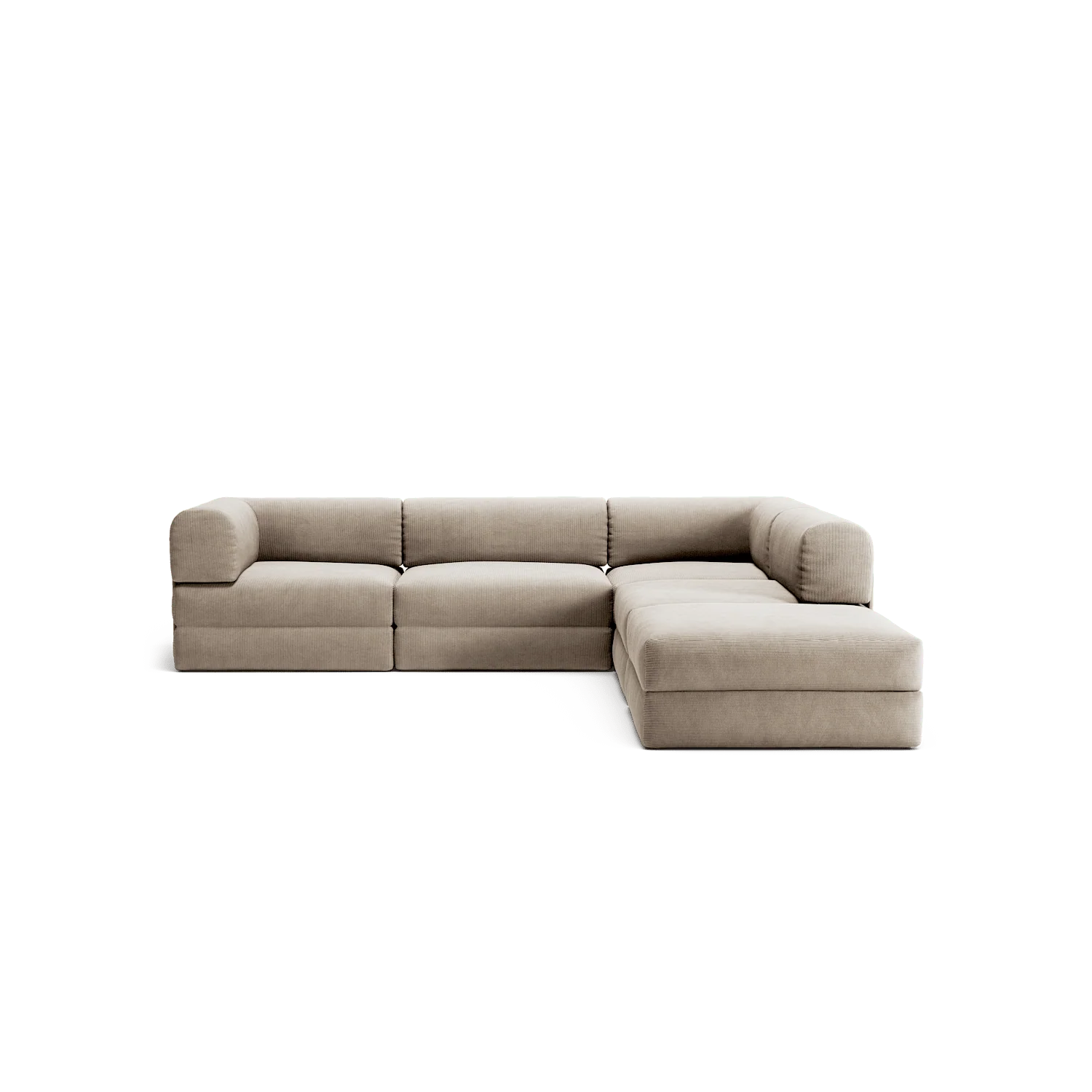LUNA - 4 Seat corner sofa with open end - Right - Corduroy Pale Beige