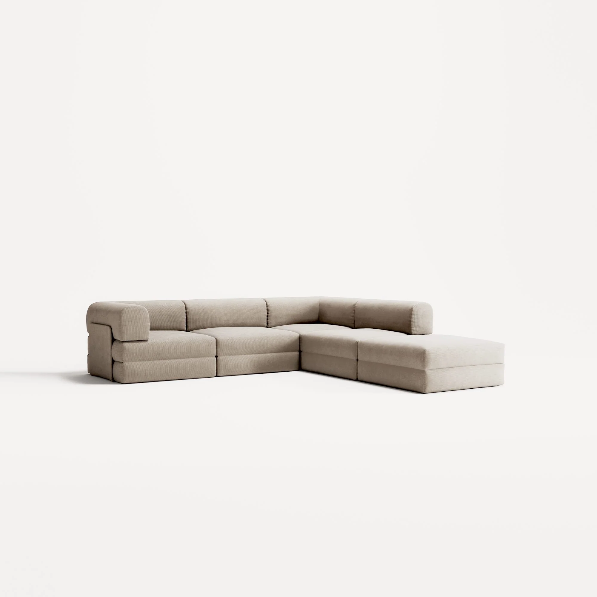LUNA - 4 Seat corner sofa with open end - Right - Corduroy Pale Beige - Image 2
