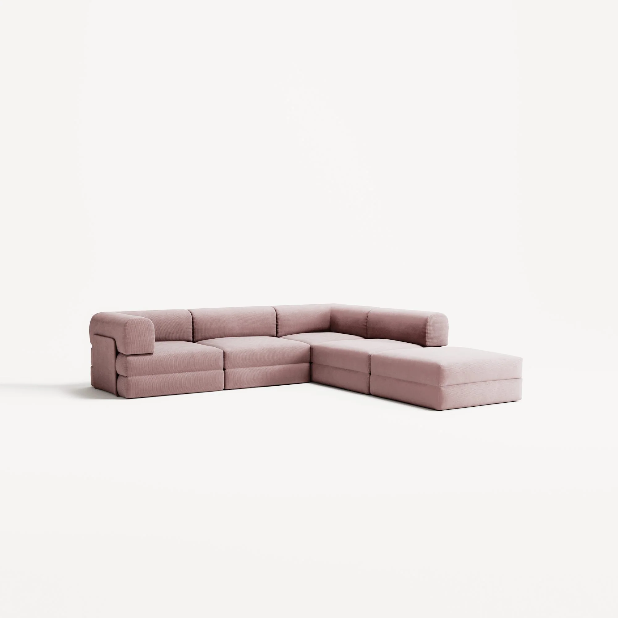 LUNA - 4 Seat corner sofa with open end - Right - Corduroy Soft Pink - Image 2