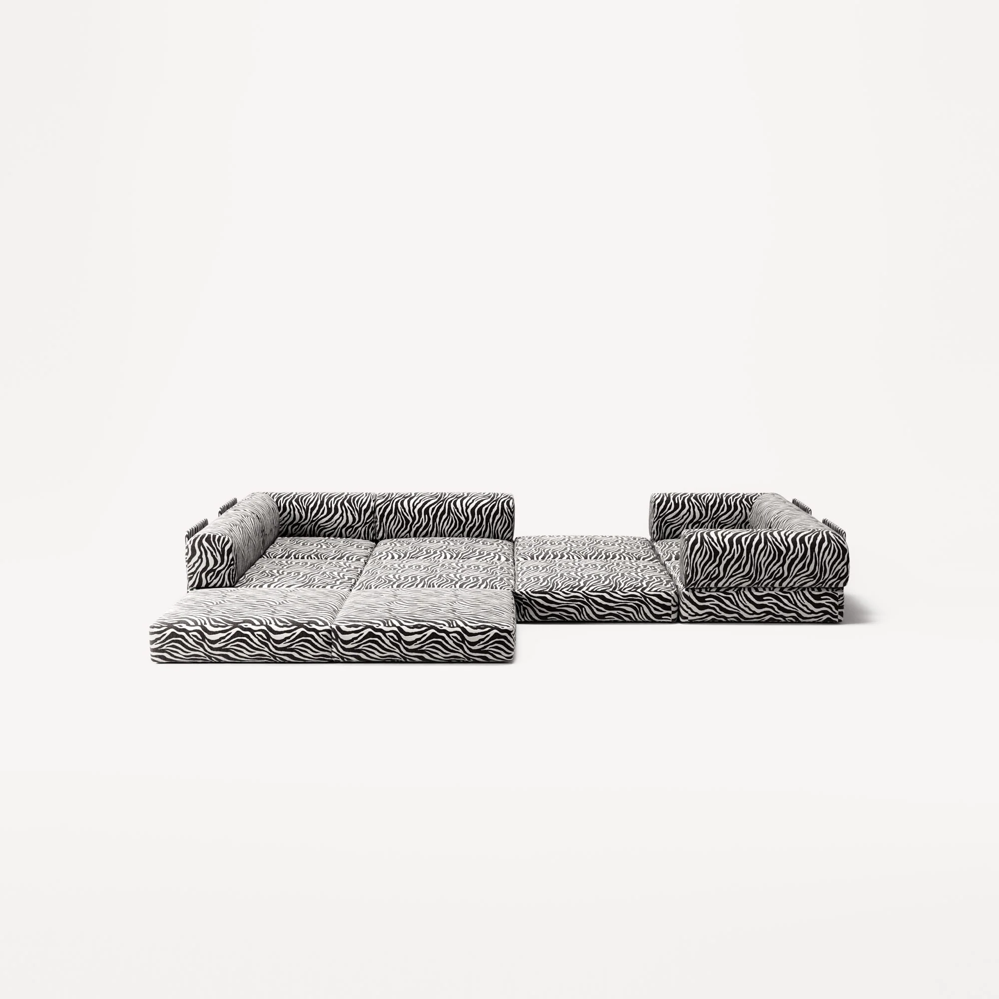 LUNA - 5 Seat corner sofa - Left - Chenille Jacquard Zebra Black White - Image 4