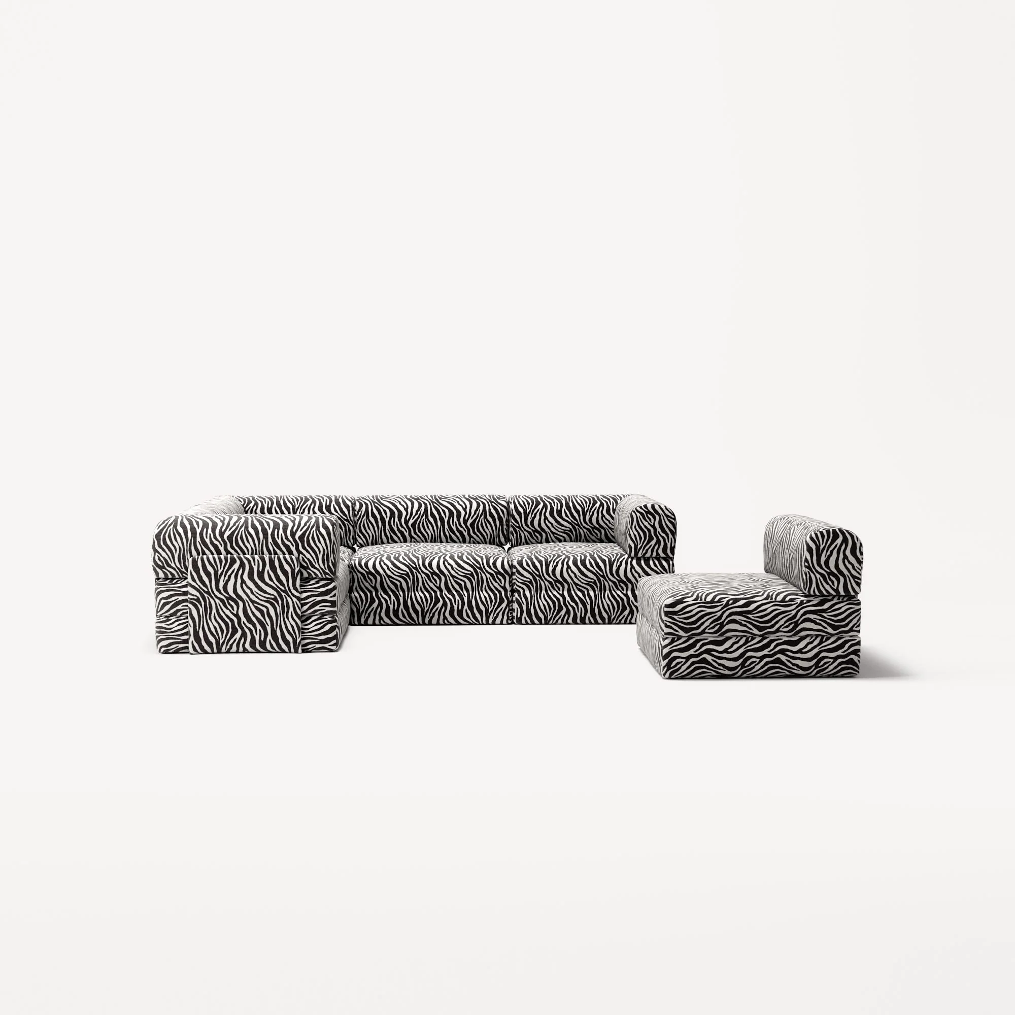 LUNA - 5 Seat corner sofa - Left - Chenille Jacquard Zebra Black White - Image 5
