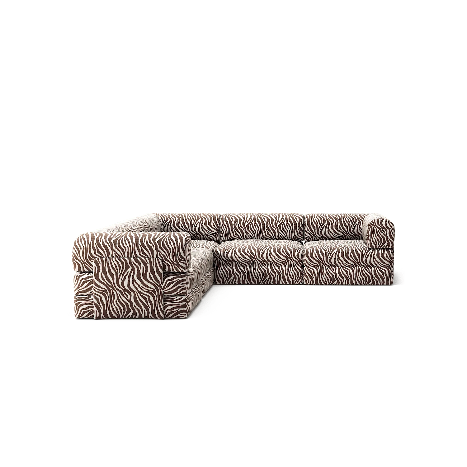 LUNA - 5 Seat corner sofa - Left - Chenille Jacquard Zebra Brown White