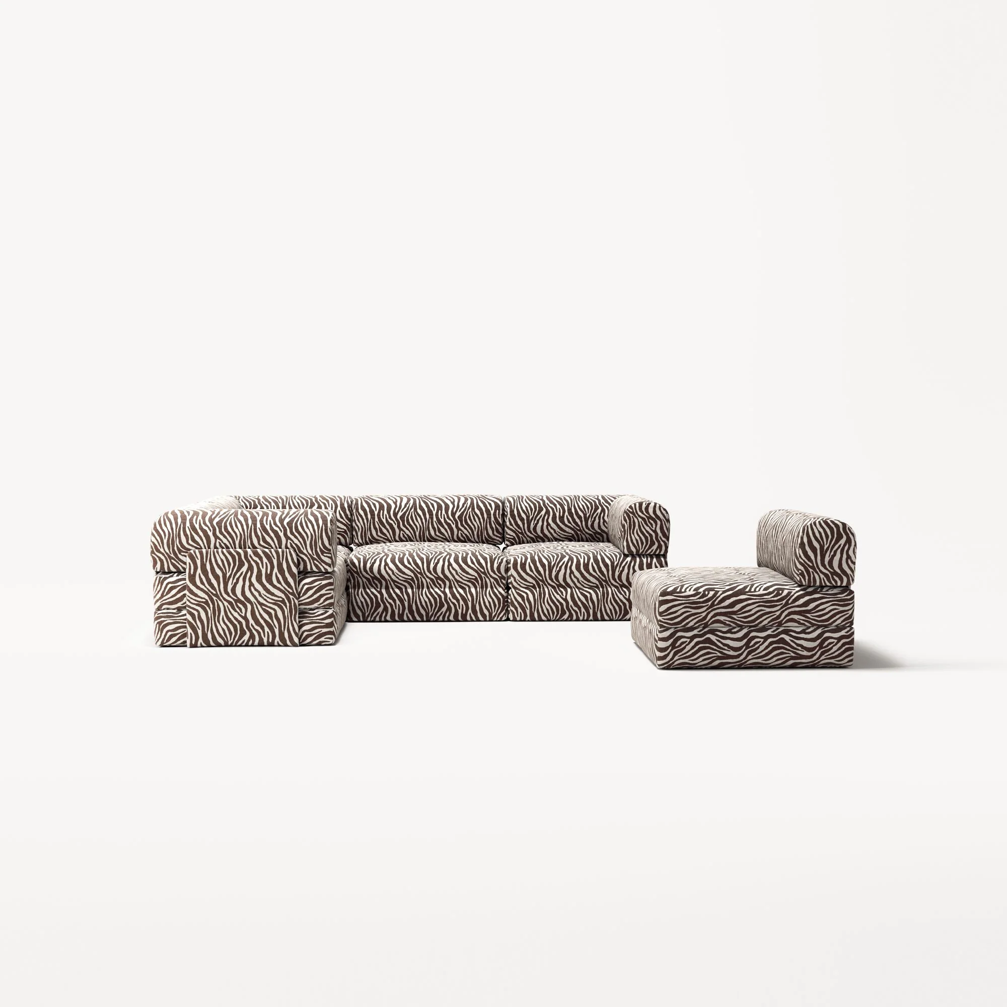 LUNA - 5 Seat corner sofa - Left - Chenille Jacquard Zebra Brown White - Image 5