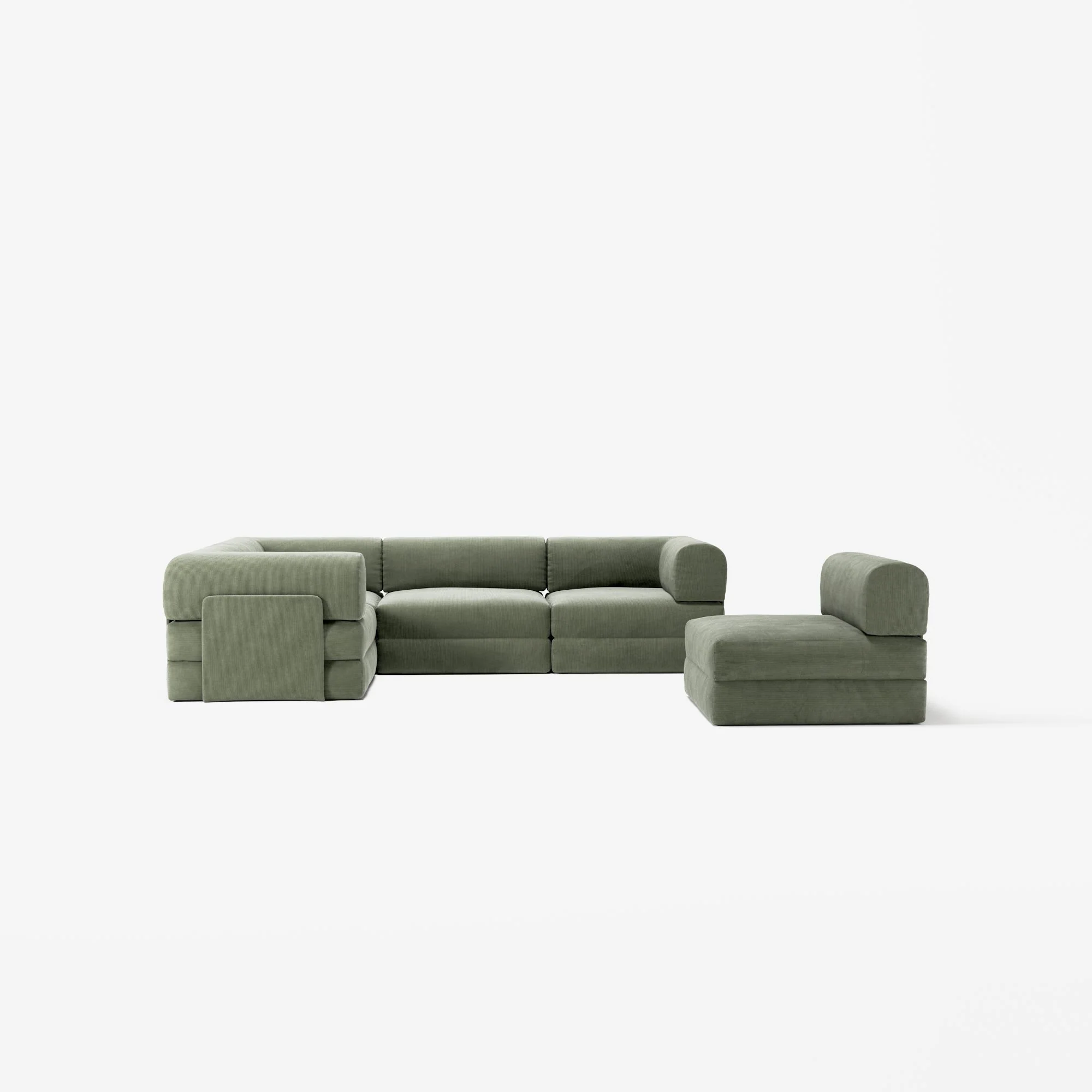 LUNA - 5 Seat corner sofa - Left - Corduroy Moss Green - Image 5
