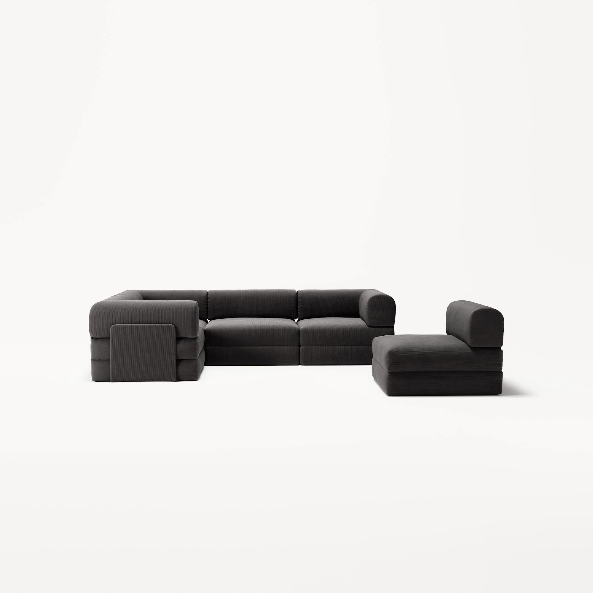 LUNA - 5 Seat corner sofa - Left - Corduroy Charcoal - Image 5