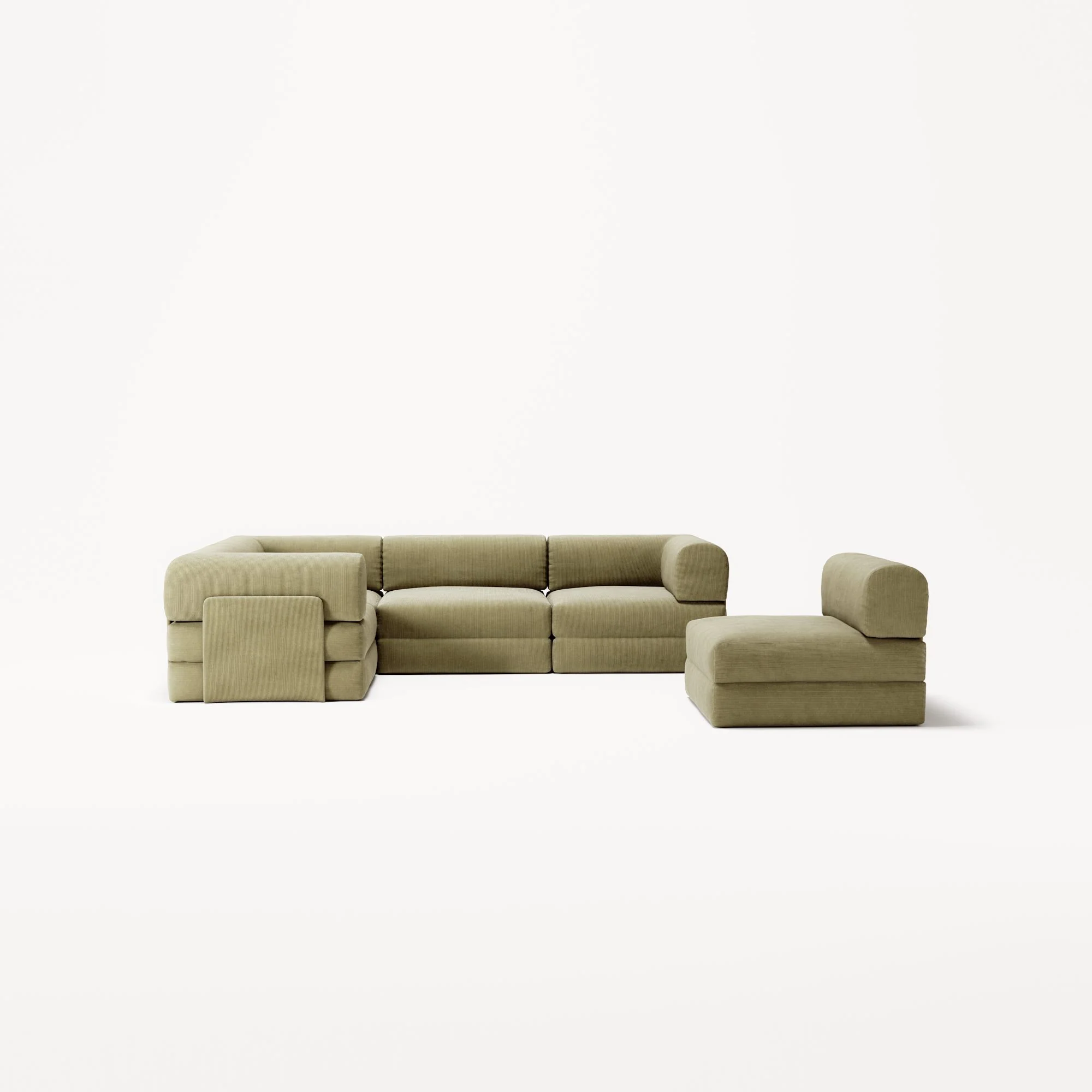 LUNA - 5 Seat corner sofa - Left - Corduroy Lime - Image 5