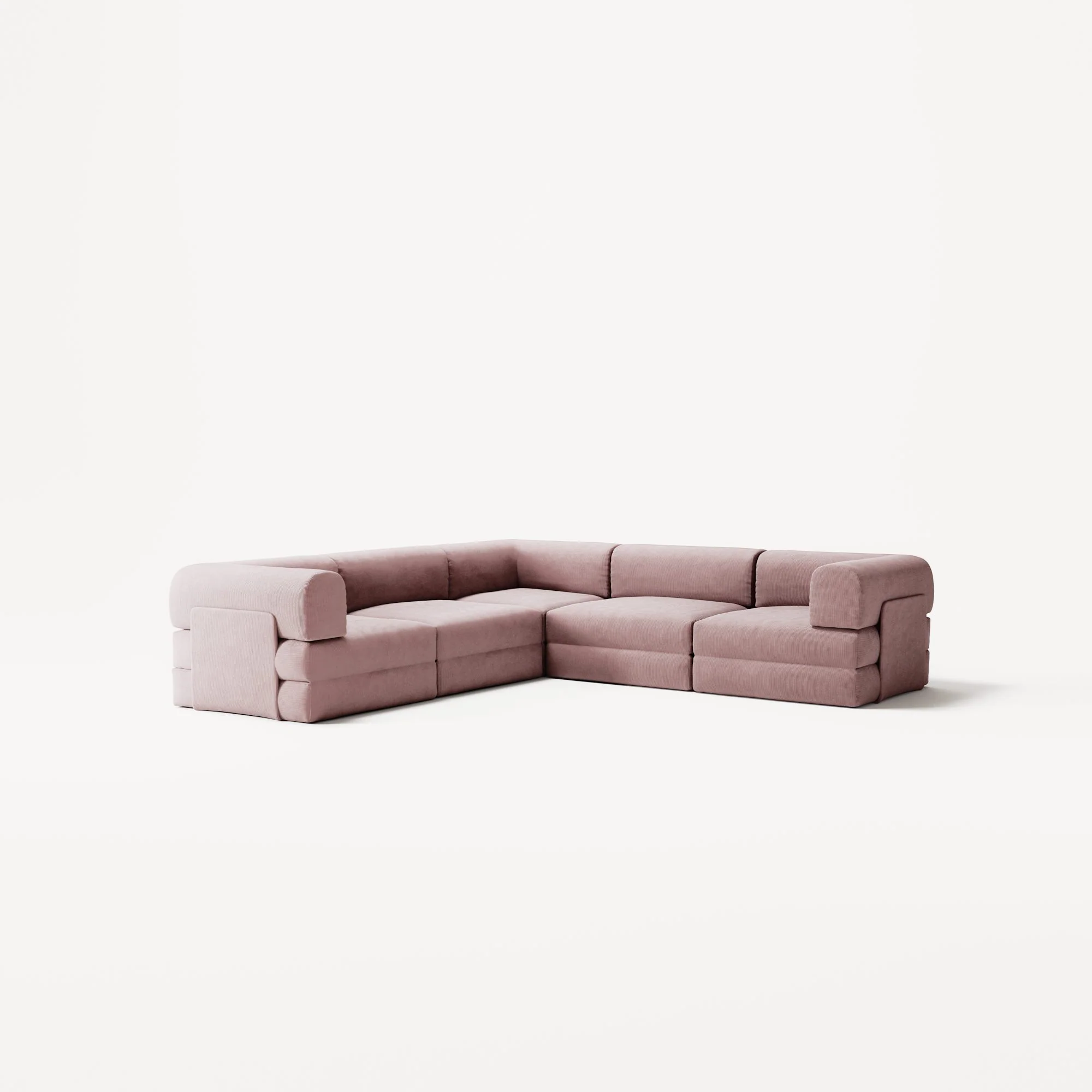 LUNA - 5 Seat corner sofa - Left - Corduroy Soft Pink - Image 2