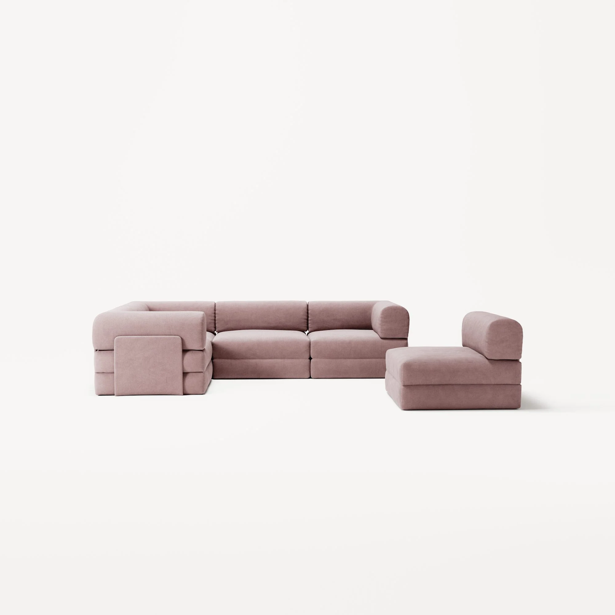 LUNA - 5 Seat corner sofa - Left - Corduroy Soft Pink - Image 5