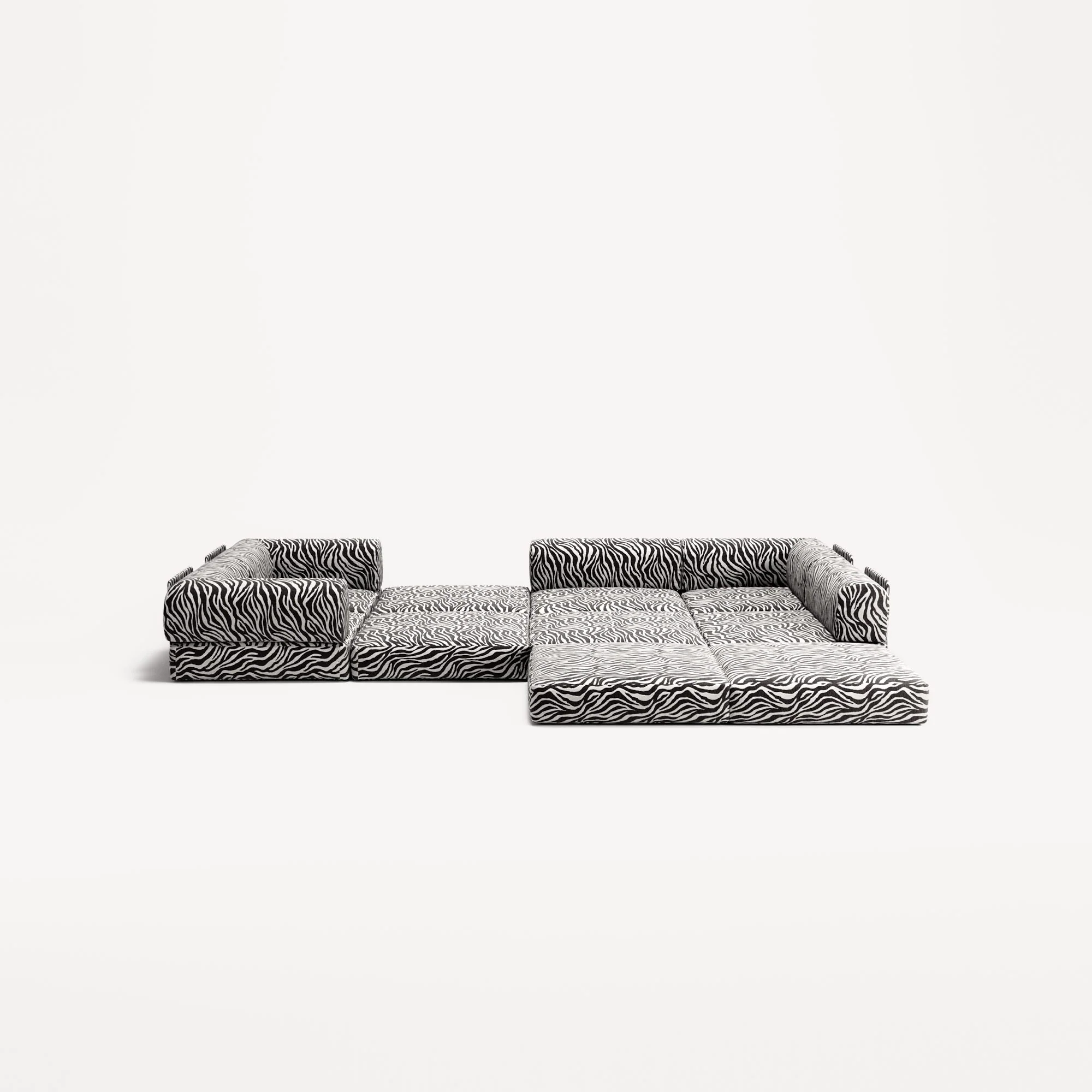 LUNA - 5 Seat corner sofa - Right - Chenille Jacquard Zebra Black White - Image 4