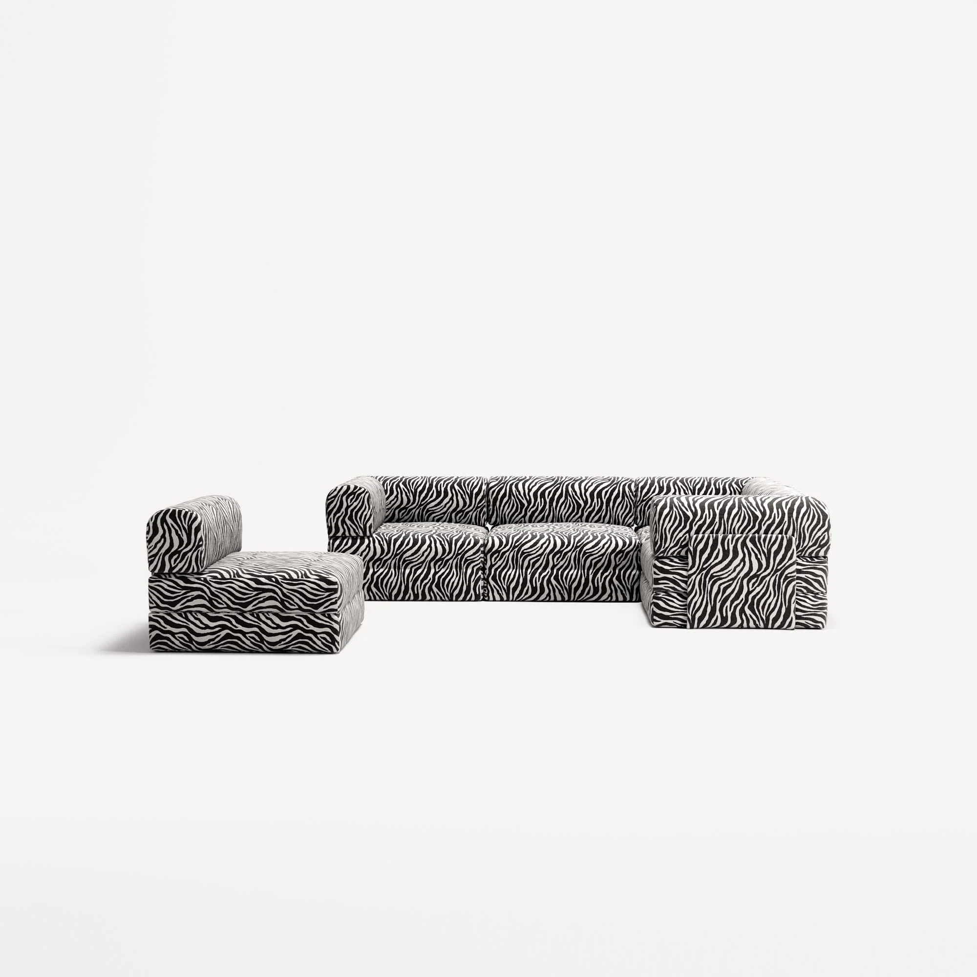 LUNA - 5 Seat corner sofa - Right - Chenille Jacquard Zebra Black White - Image 5
