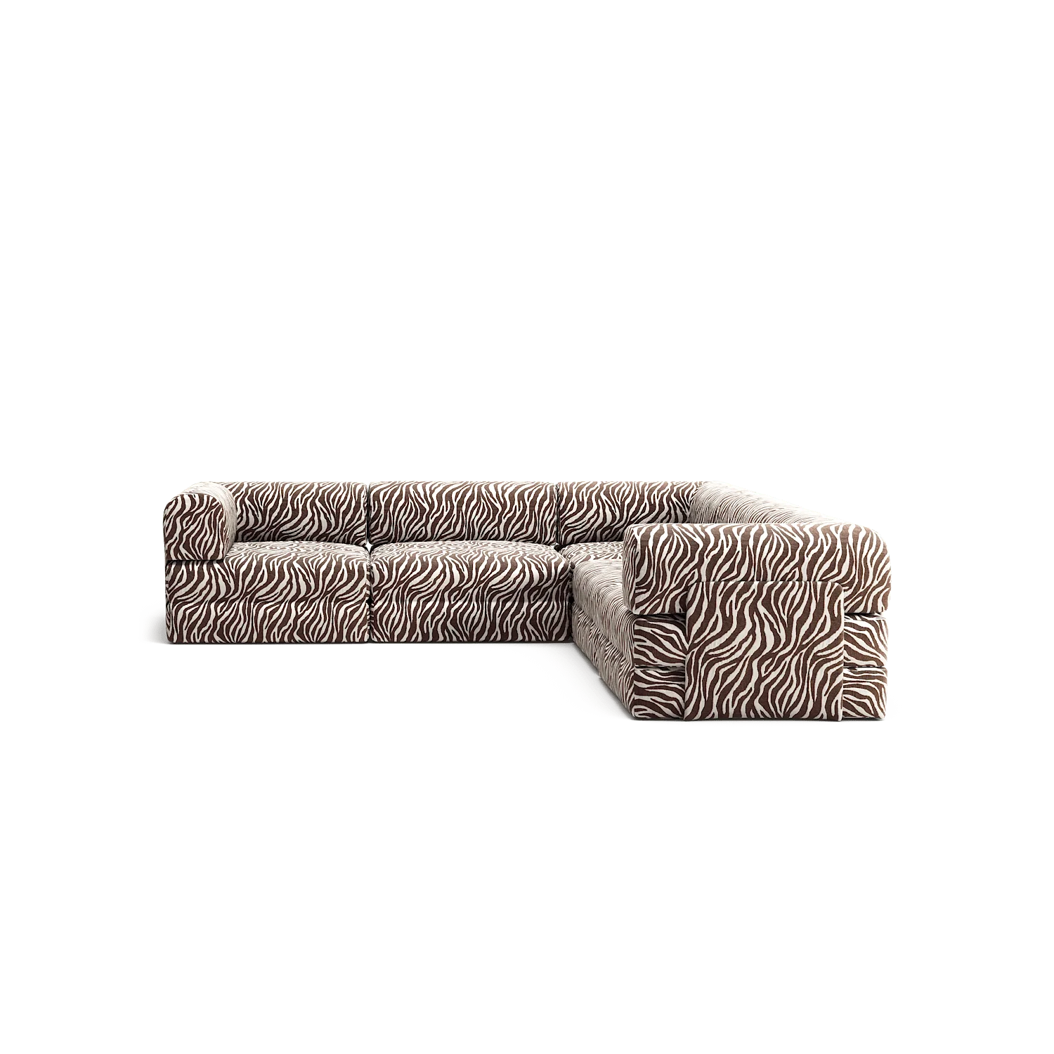 LUNA - 5 Seat corner sofa - Right - Chenille Jacquard Zebra Brown White