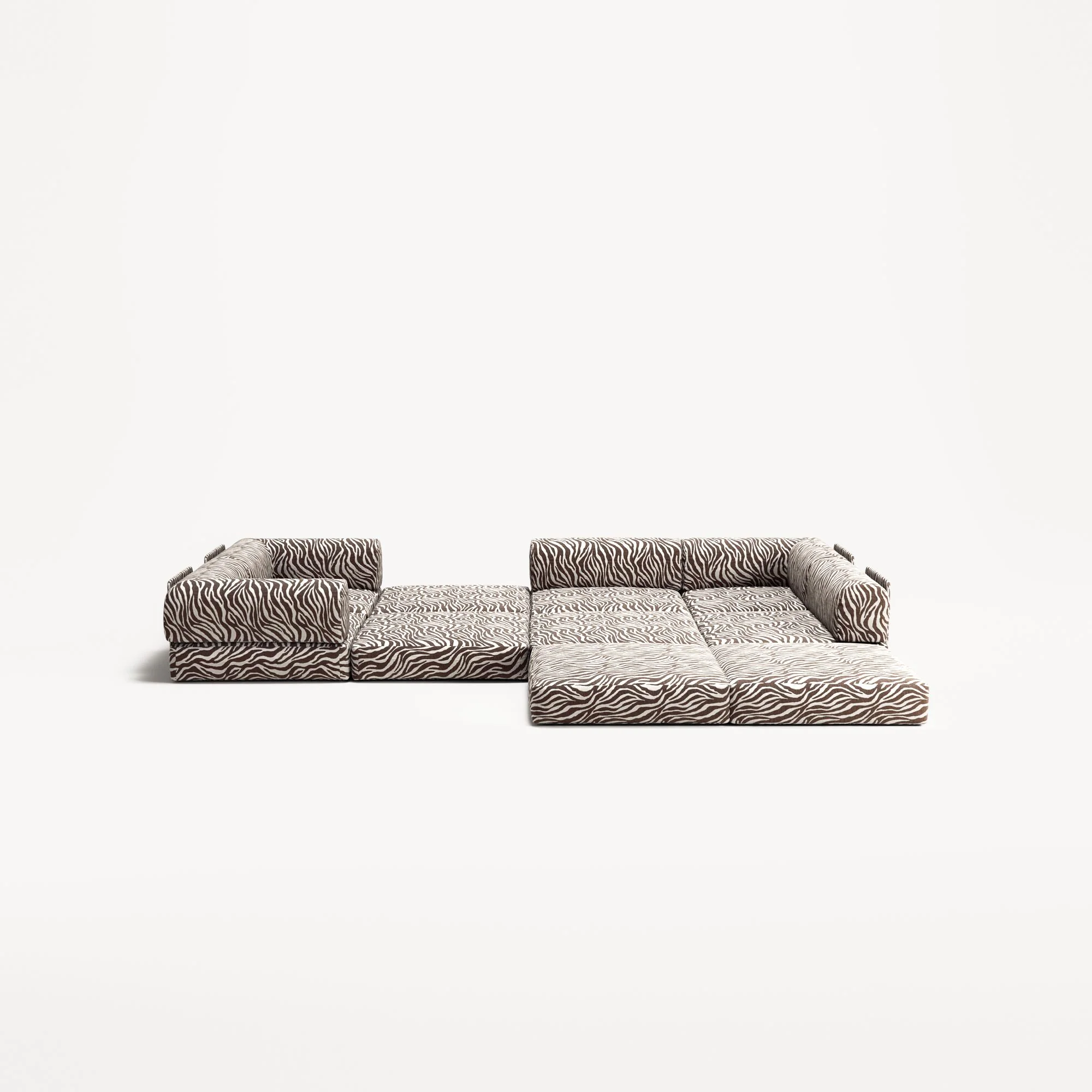 LUNA - 5 Seat corner sofa - Right - Chenille Jacquard Zebra Brown White - Image 4