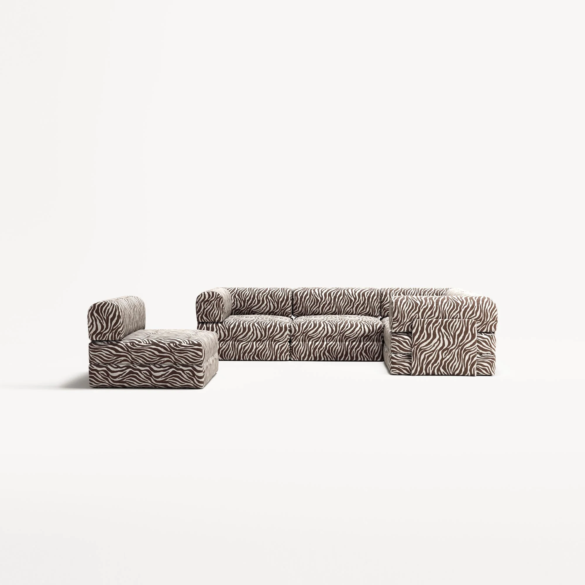 LUNA - 5 Seat corner sofa - Right - Chenille Jacquard Zebra Brown White - Image 5