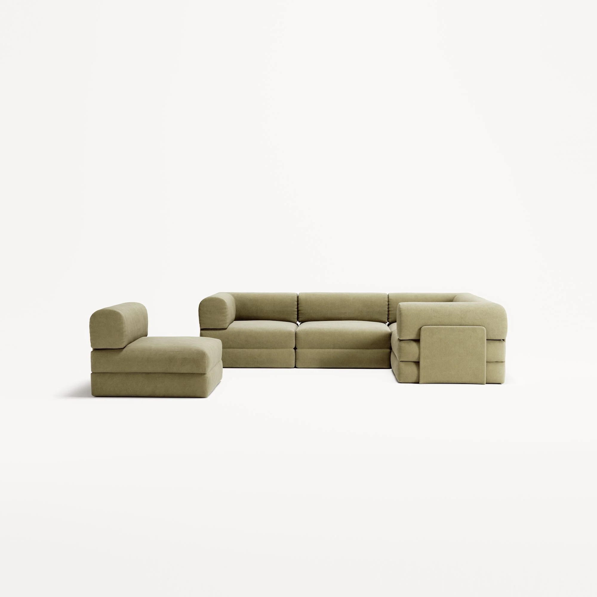 LUNA - 5 Seat corner sofa - Right - Corduroy Lime - Image 5