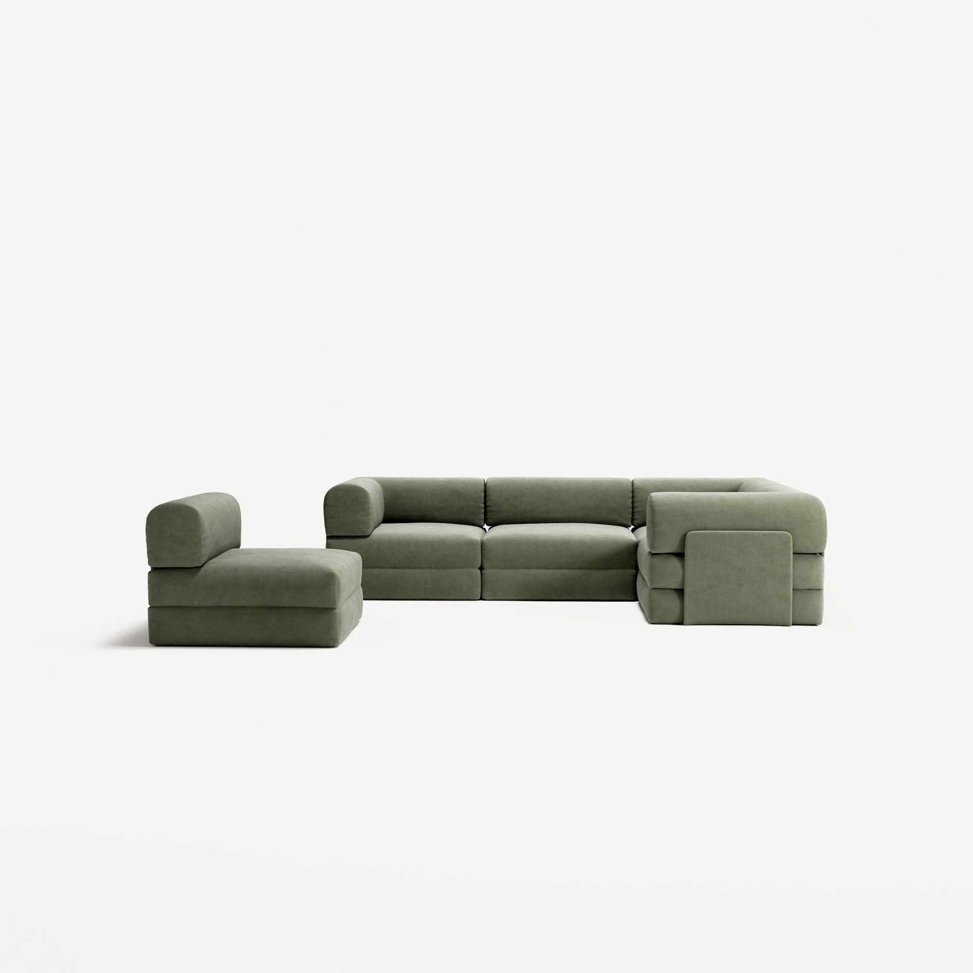 LUNA - 5 Seat corner sofa - Right - Corduroy Moss Green - Image 5