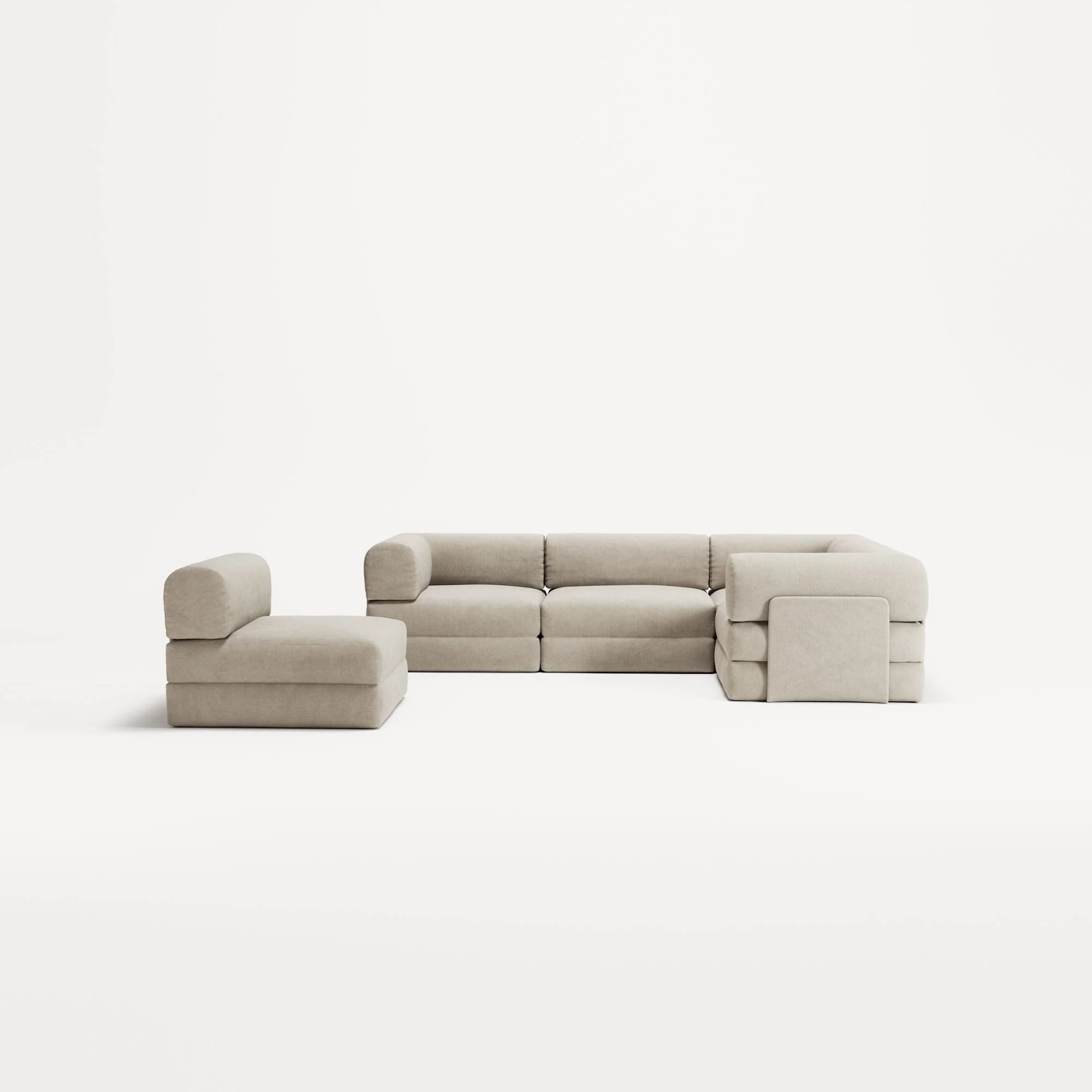 LUNA - 5 Seat corner sofa - Right - Corduroy Off-White - Image 5