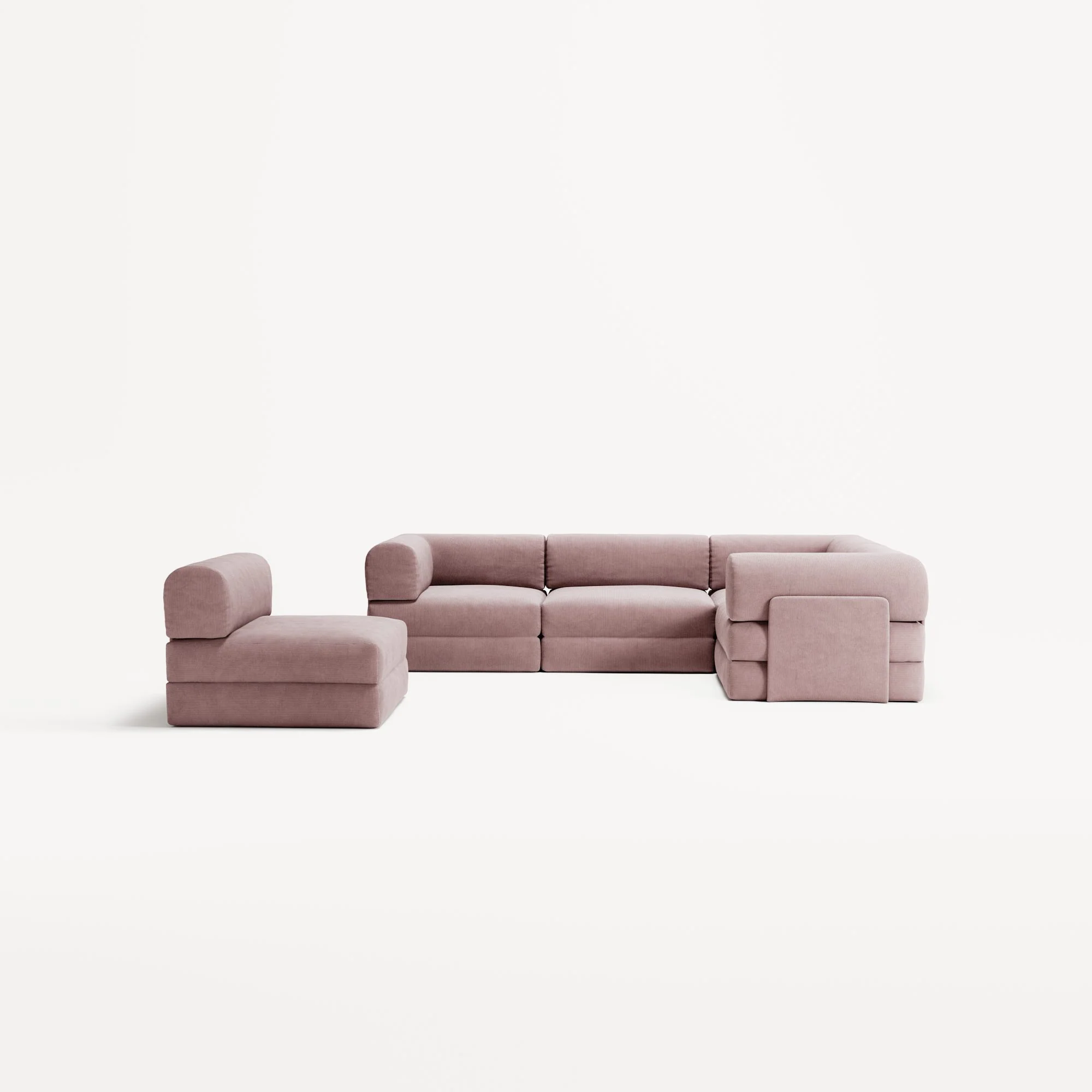 LUNA - 5 Seat corner sofa - Right - Corduroy Soft Pink - Image 5