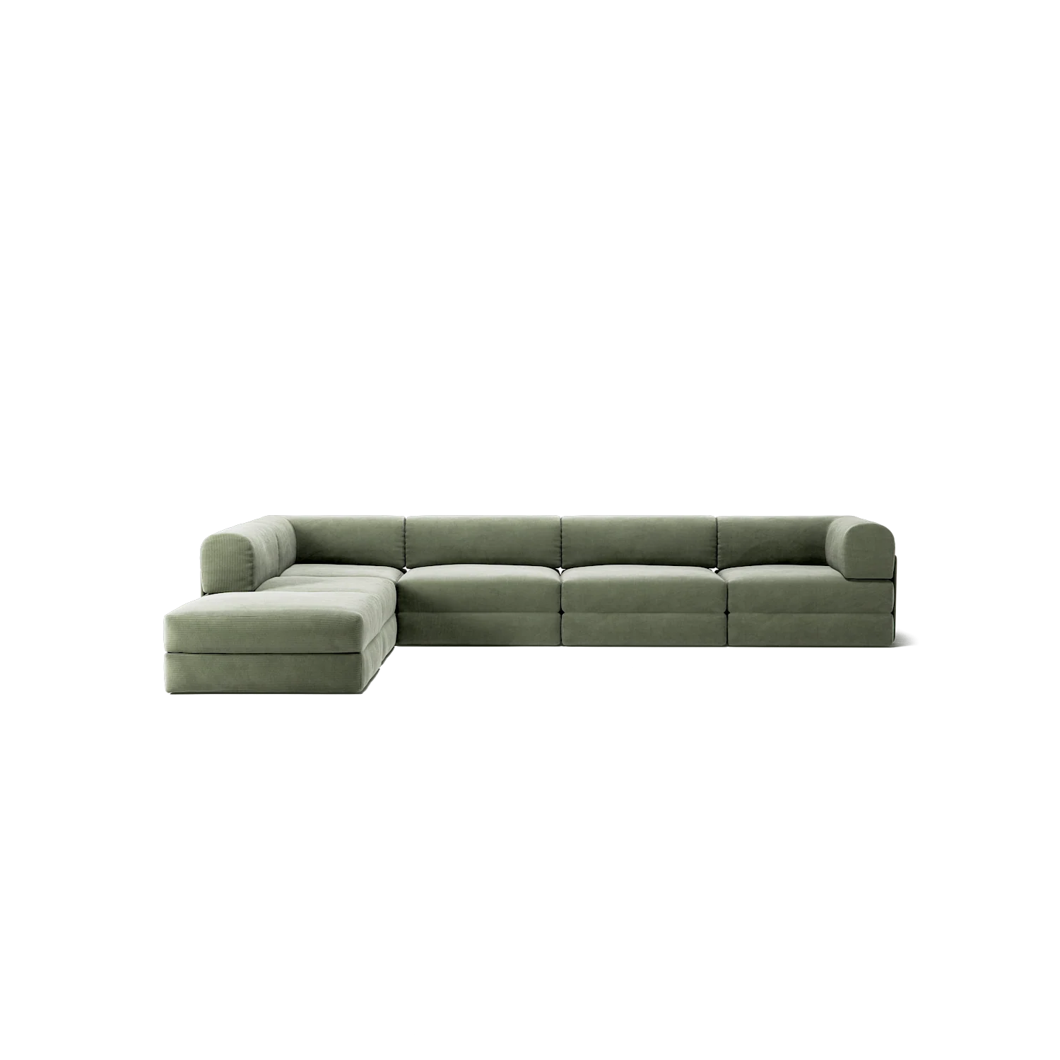 LUNA - 5 Seat corner with open end - Left - Corduroy Moss Green