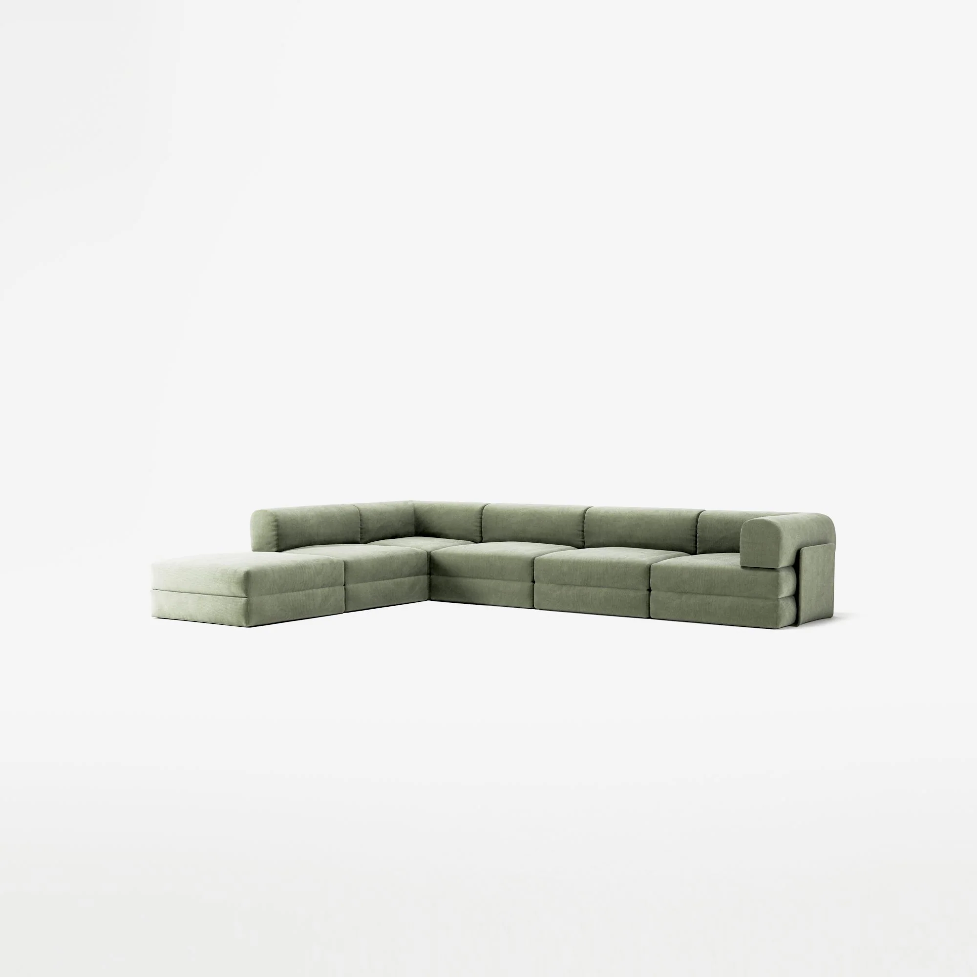 LUNA - 5 Seat corner with open end - Left - Corduroy Moss Green - Image 2