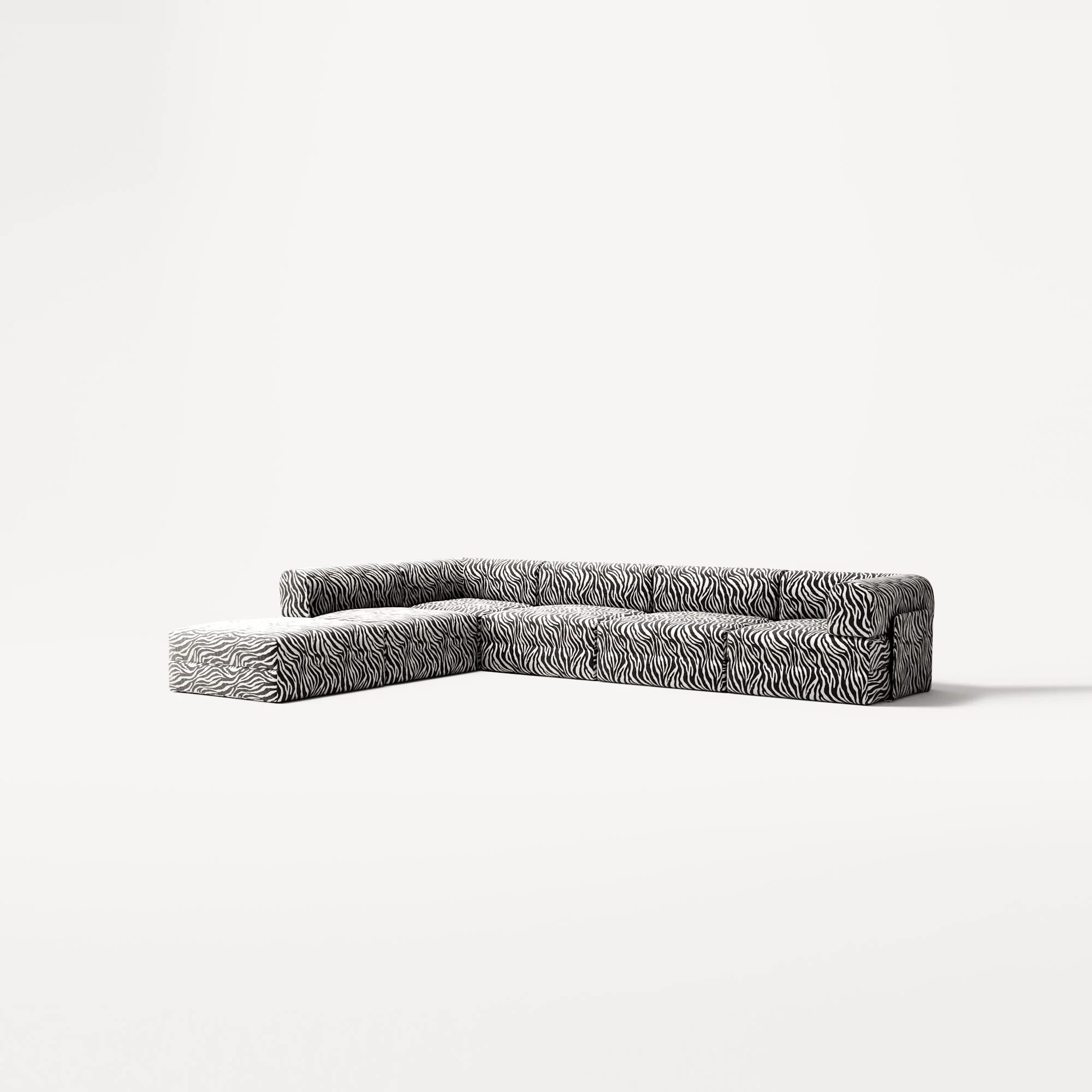 LUNA - 5 Seat corner with open end - Left - Chenille Jacquard Zebra Black White - Image 2
