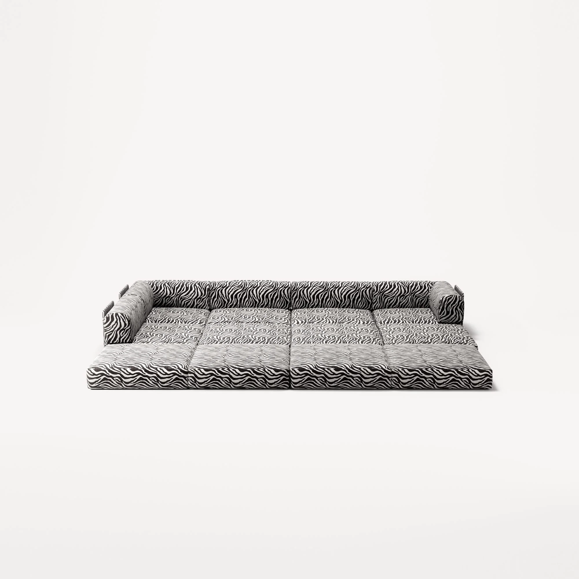 LUNA - 5 Seat corner with open end - Left - Chenille Jacquard Zebra Black White - Image 4