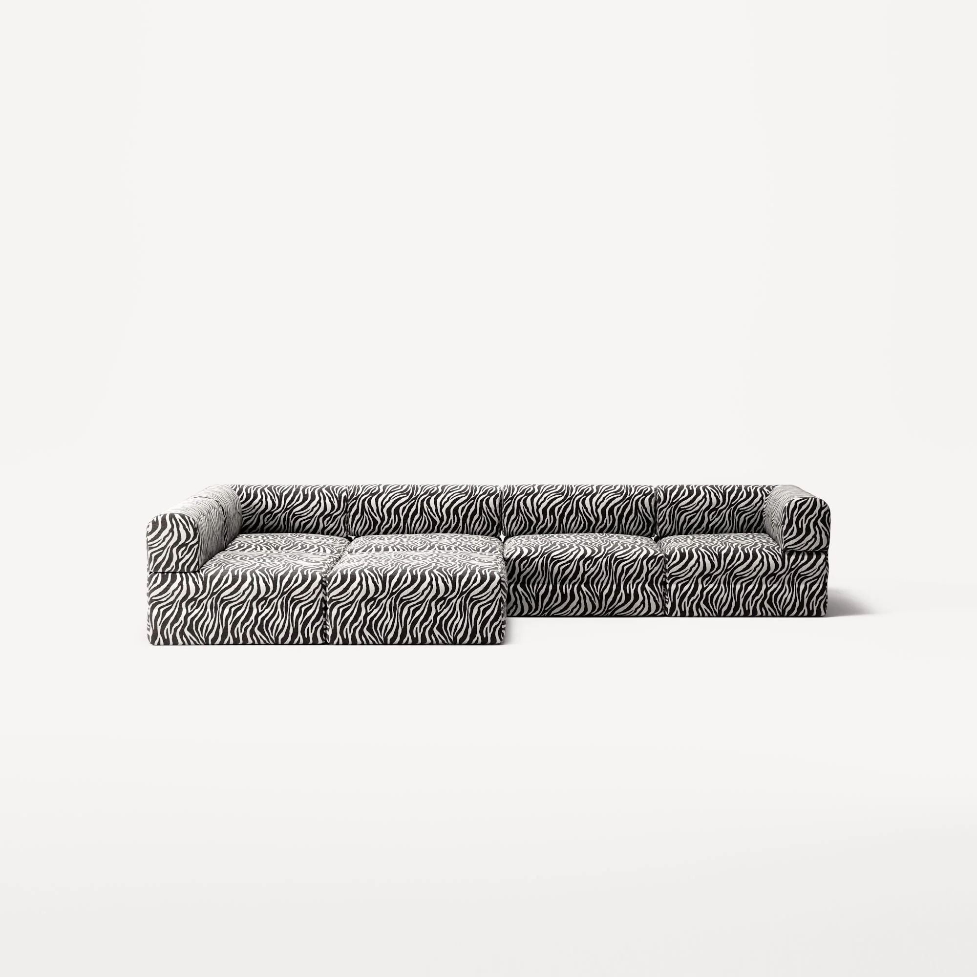 LUNA - 5 Seat corner with open end - Left - Chenille Jacquard Zebra Black White - Image 5