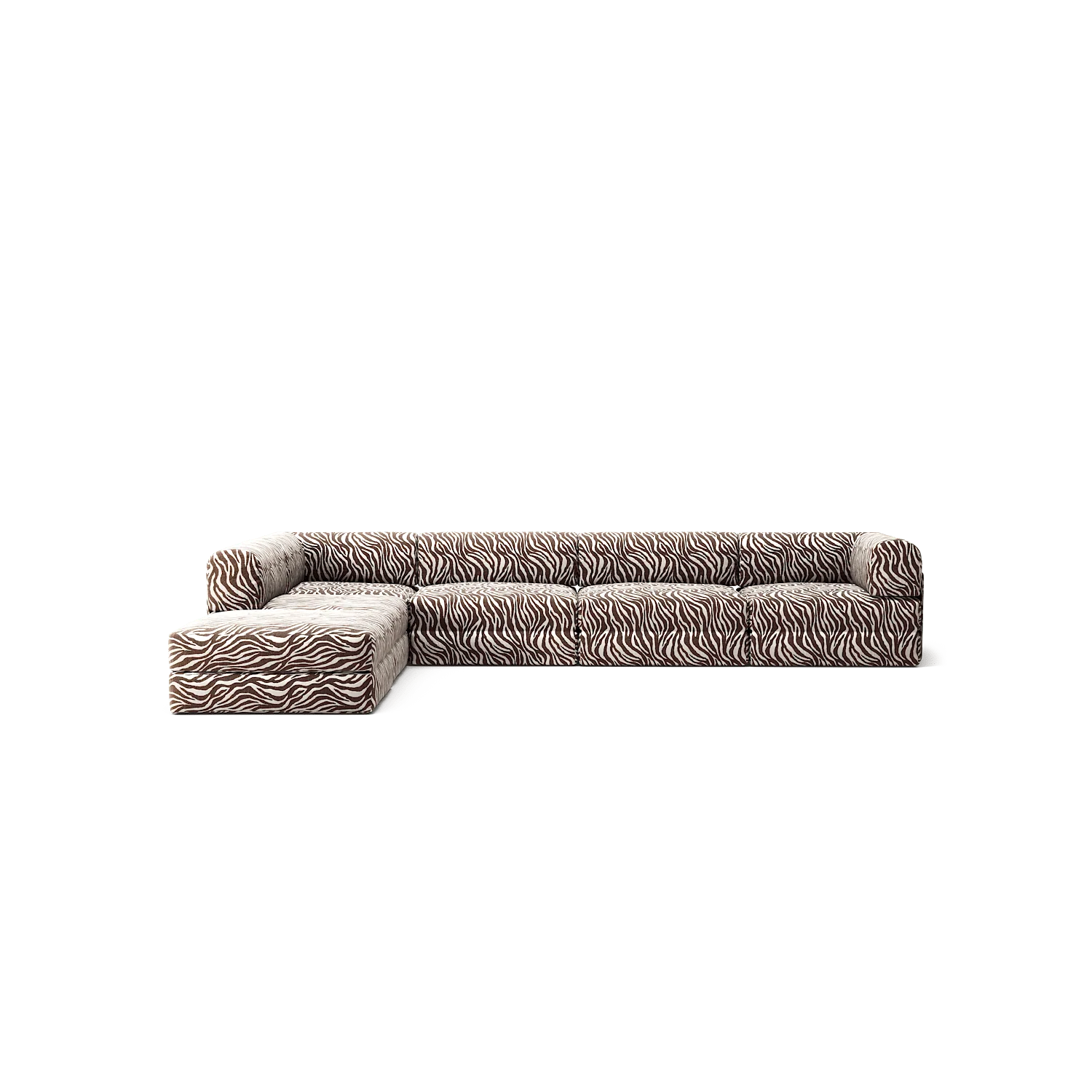 LUNA - 5 Seat corner with open end - Left - Chenille Jacquard Zebra Brown White