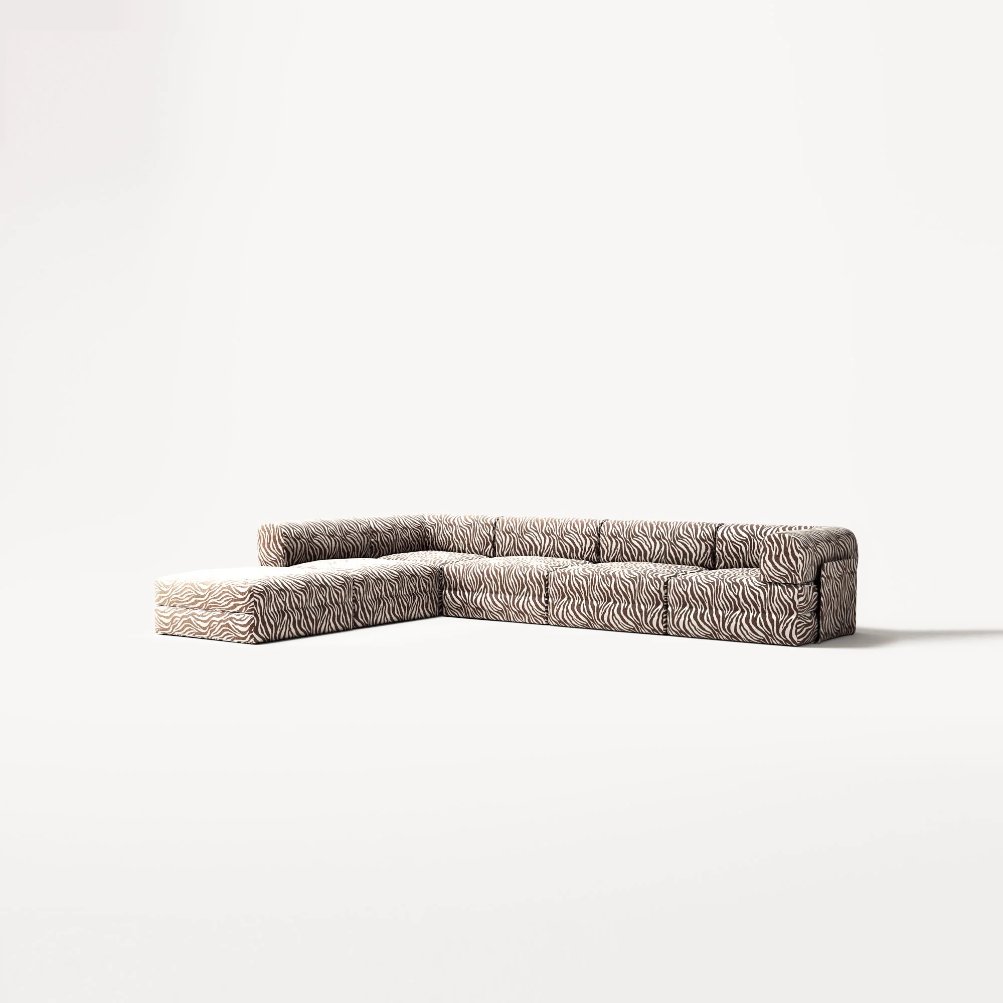 LUNA - 5 Seat corner with open end - Left - Chenille Jacquard Zebra Brown White - Image 2