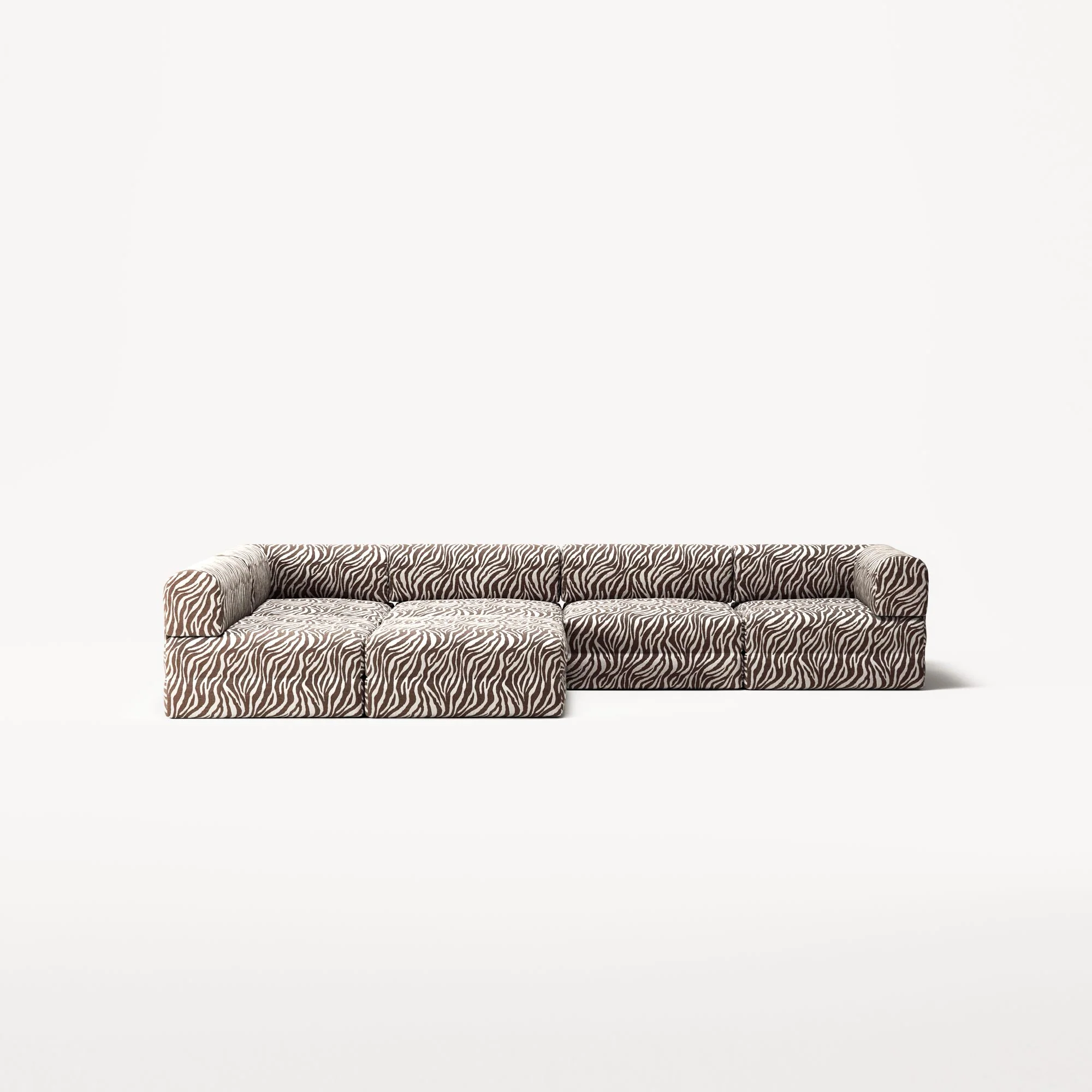 LUNA - 5 Seat corner with open end - Left - Chenille Jacquard Zebra Brown White - Image 5