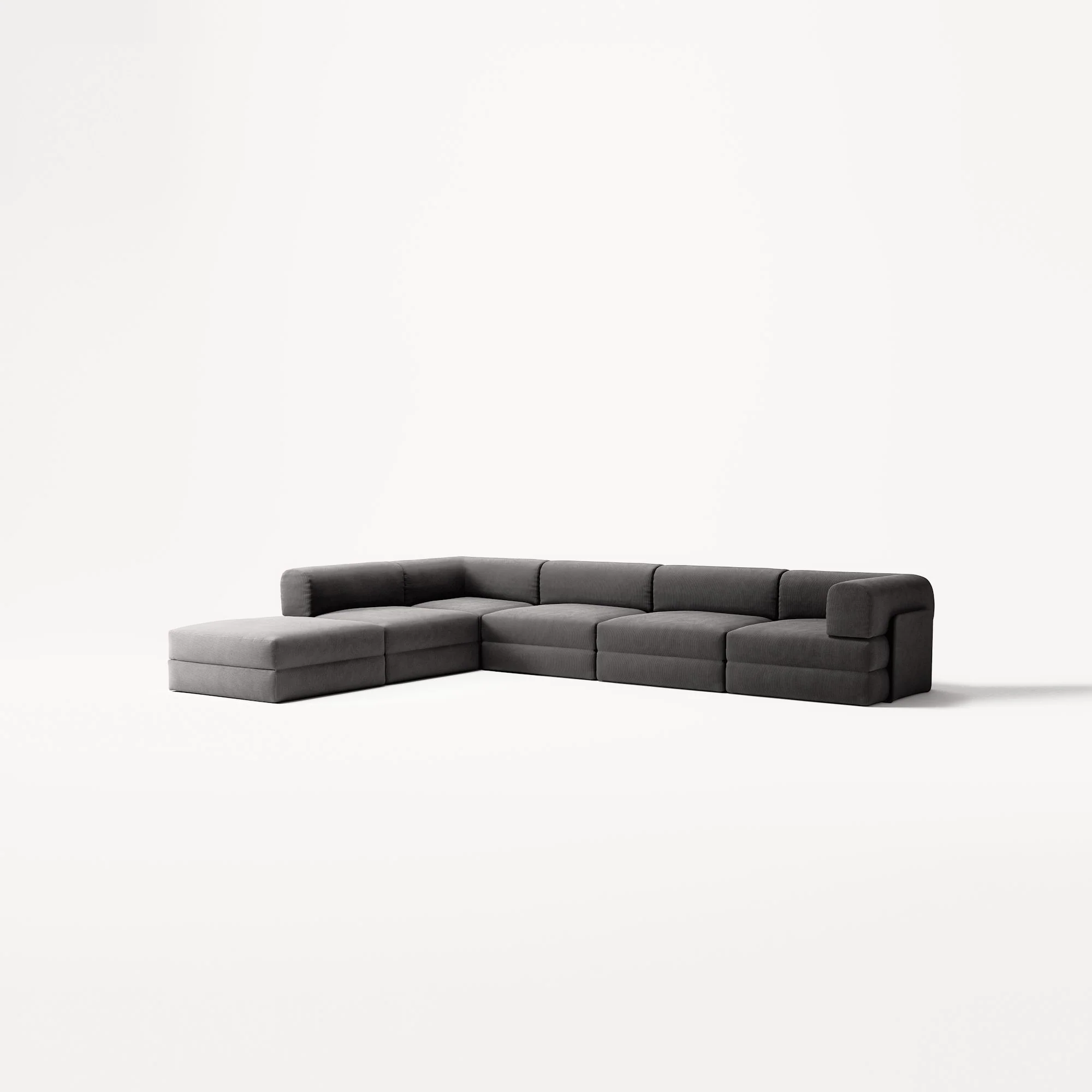 LUNA - 5 Seat corner with open end - Left - Corduroy Charcoal - Image 2