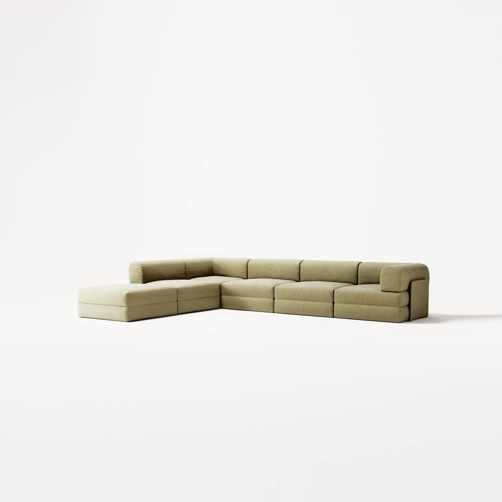 LUNA - 5 Seat corner with open end - Left - Corduroy Lime - Image 2