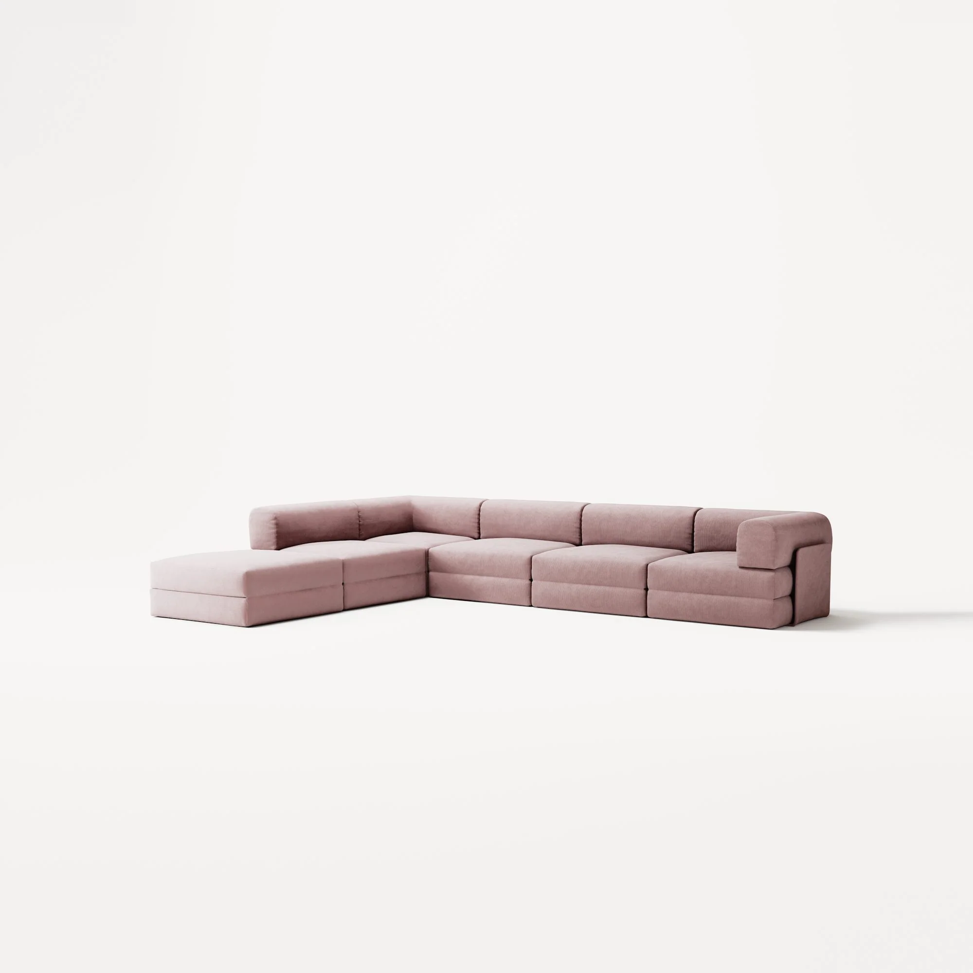 LUNA - 5 Seat corner with open end - Left - Corduroy Soft Pink - Image 2