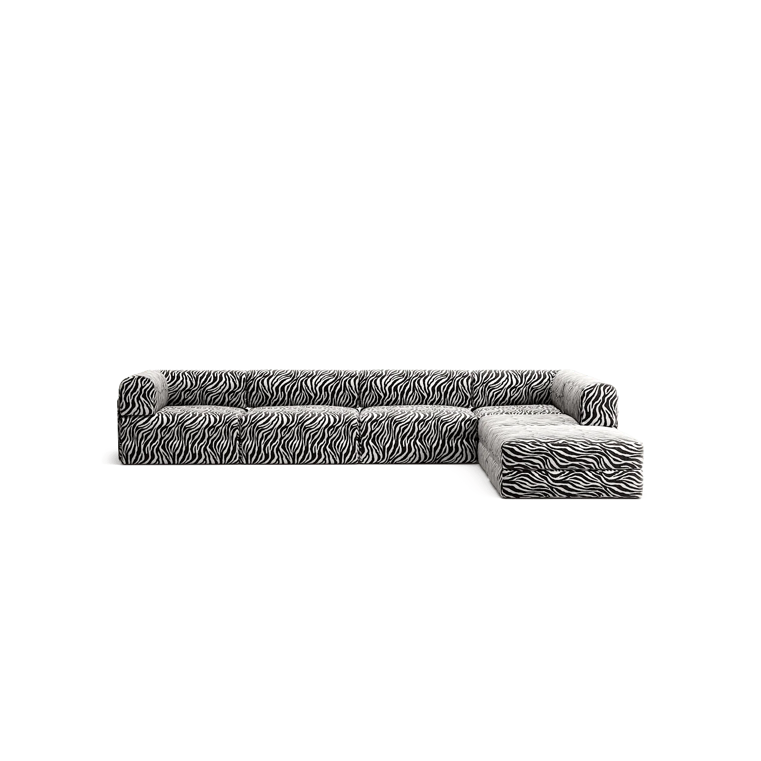 LUNA - 5 Seat corner with open end - Right - Chenille Jacquard Zebra Black White
