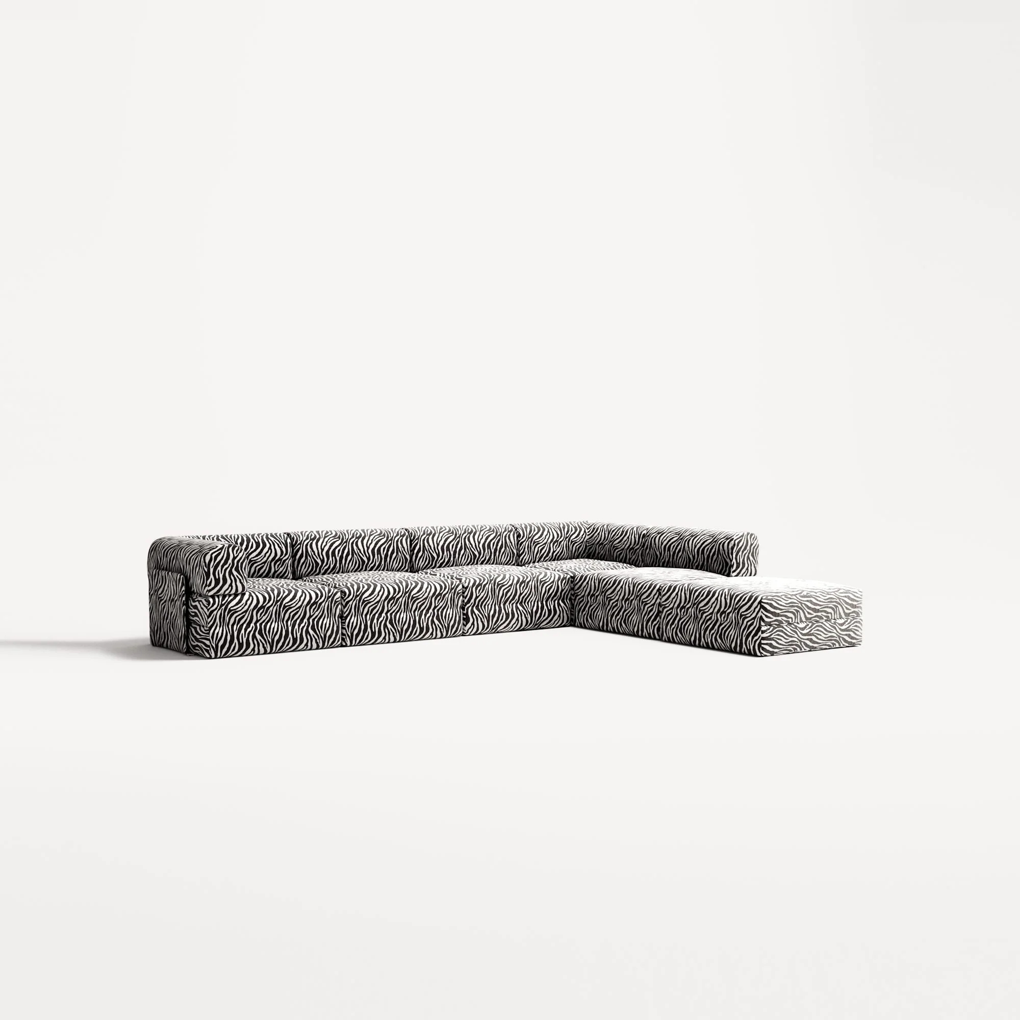 LUNA - 5 Seat corner with open end - Right - Chenille Jacquard Zebra Black White - Image 2