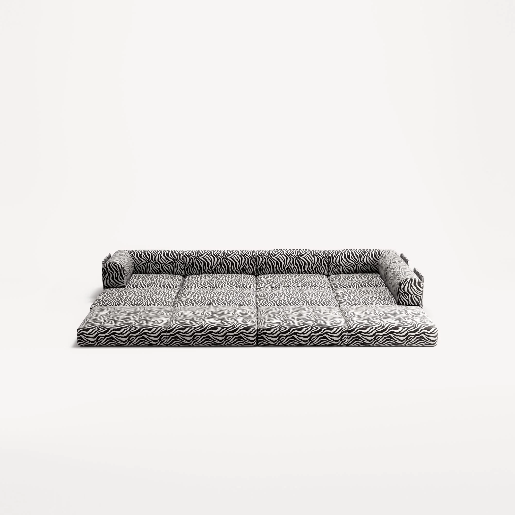 LUNA - 5 Seat corner with open end - Right - Chenille Jacquard Zebra Black White - Image 4