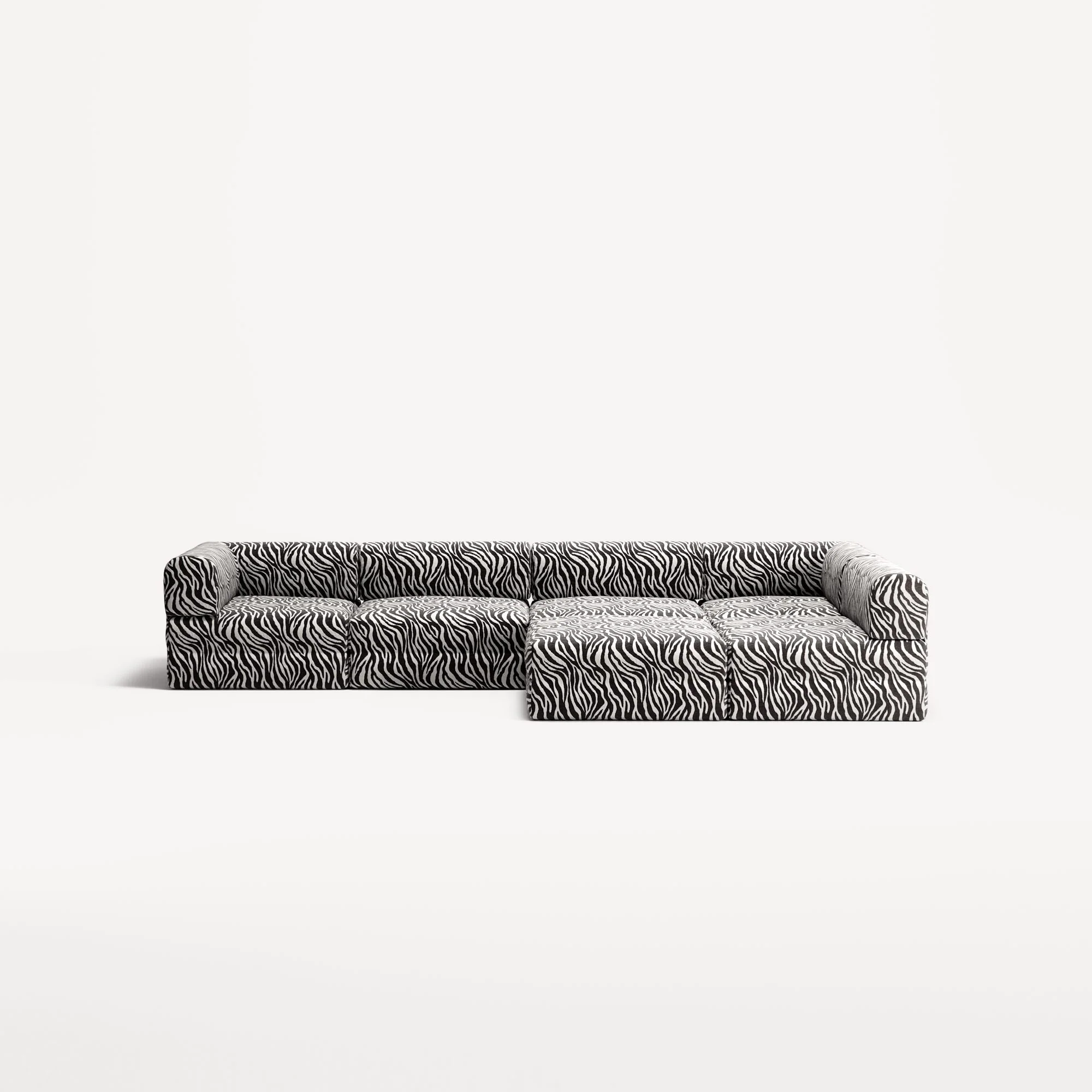 LUNA - 5 Seat corner with open end - Right - Chenille Jacquard Zebra Black White - Image 5